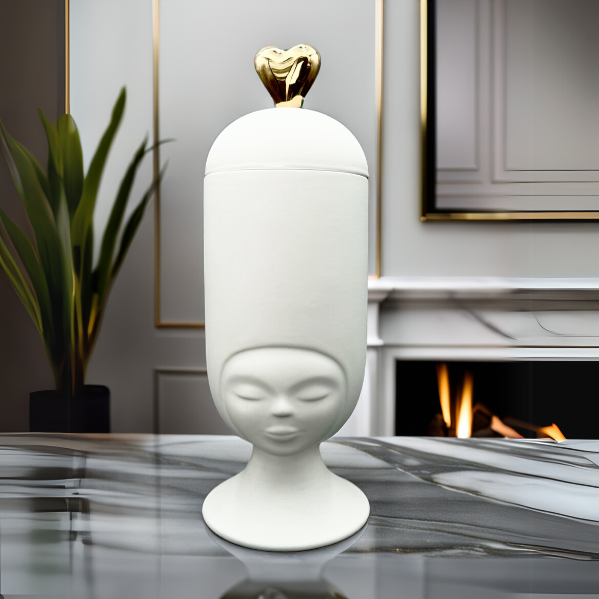 Sister Clara Vase in Satin White with a Glossy Gold Heart