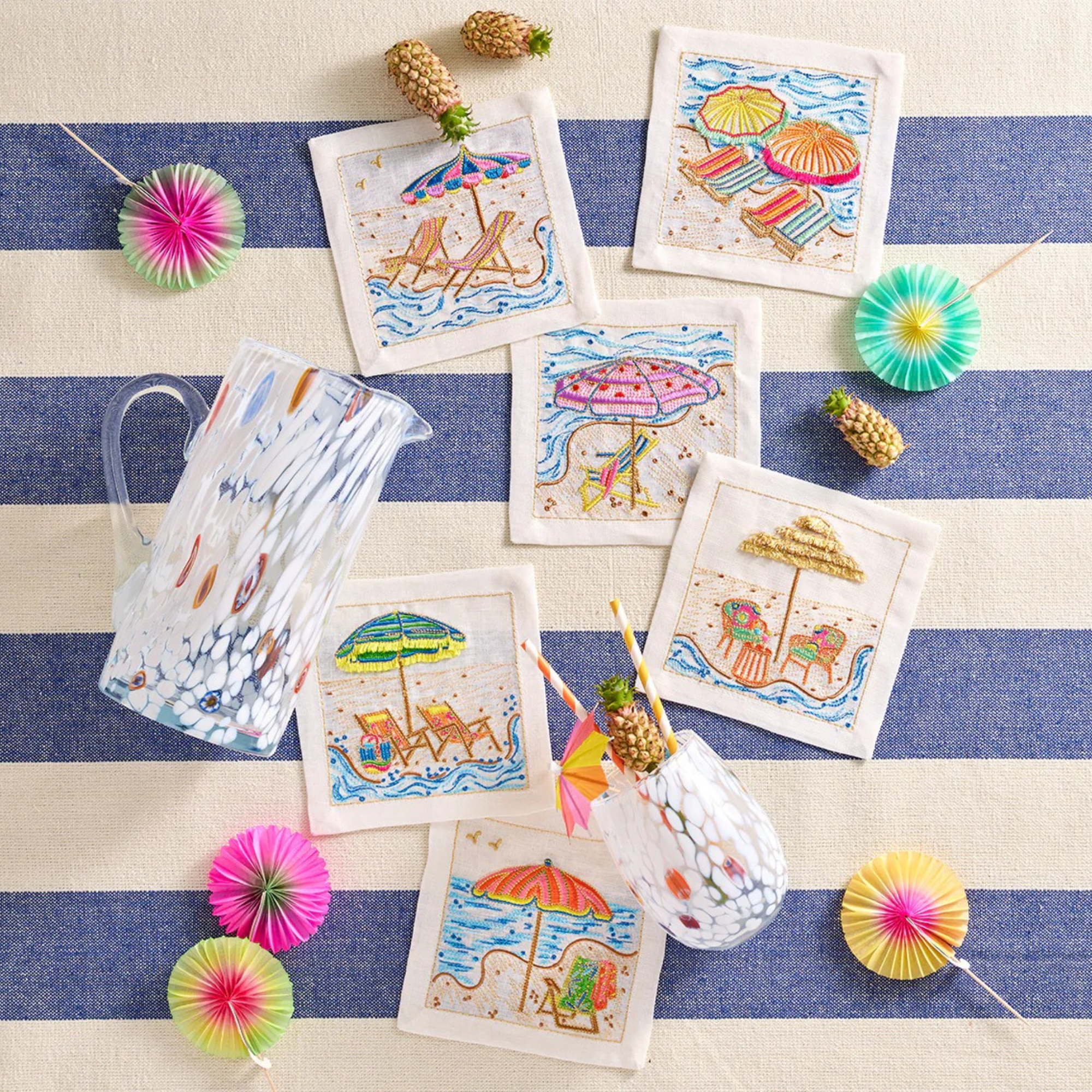 Sunny Isles Cocktail Napkins in White & Multi -  Set of 6