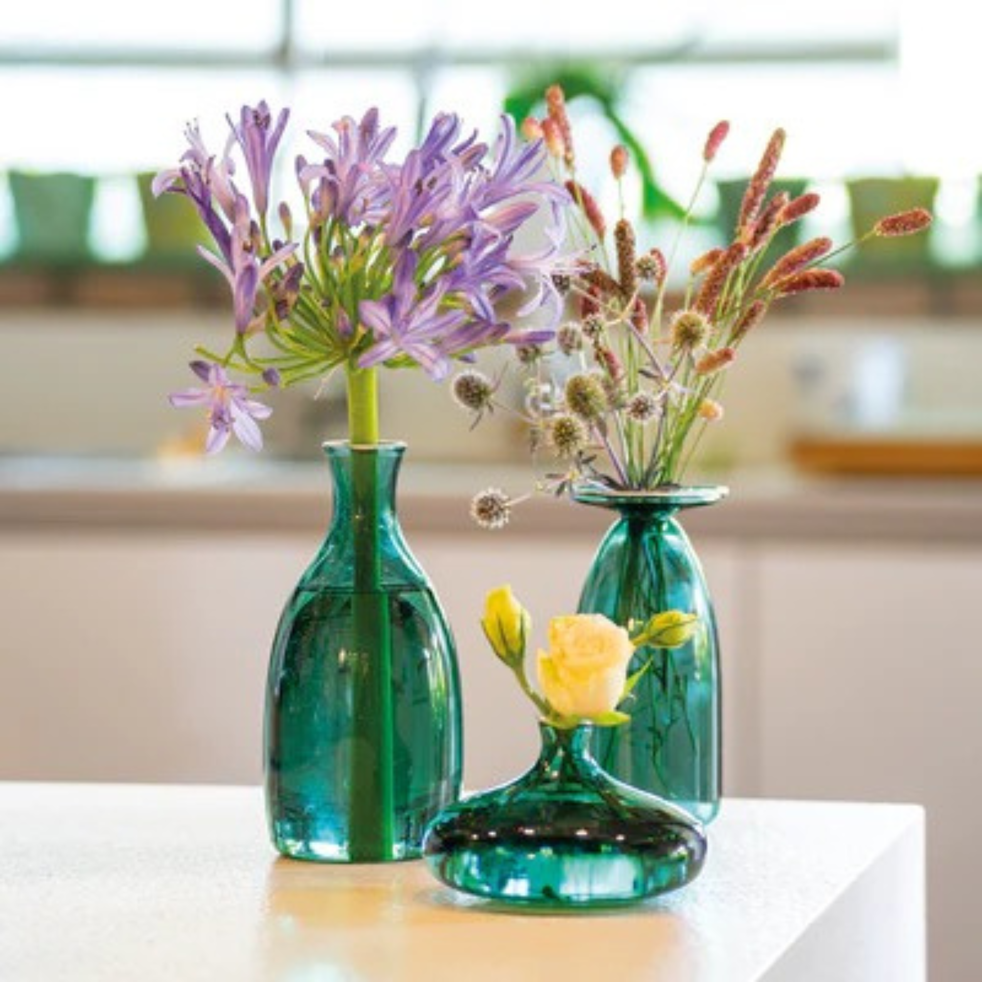 Un Fiore Vases Trio in Lake Green