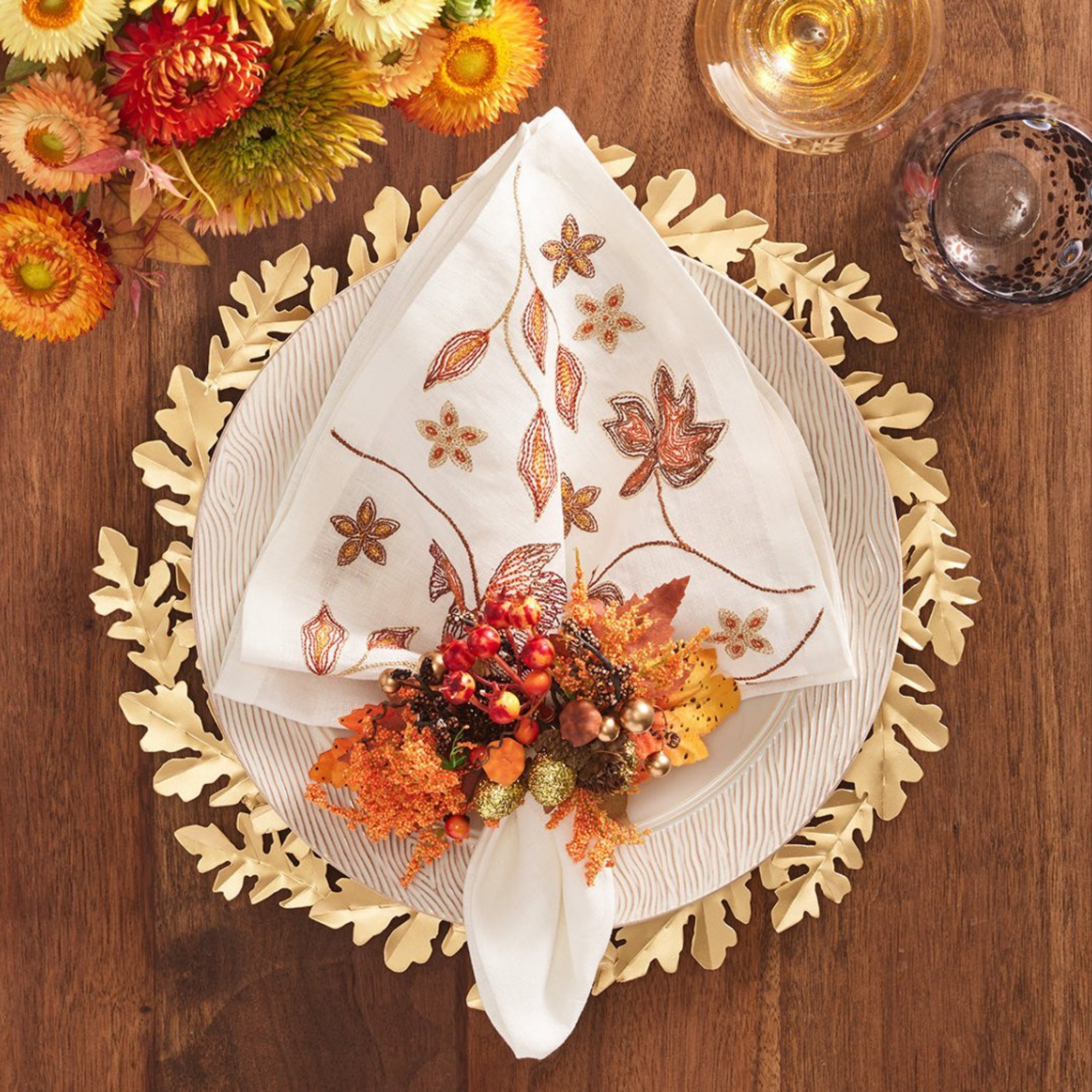 Fall Frolic Napkin Ring in Brown & Orange - Set of 4