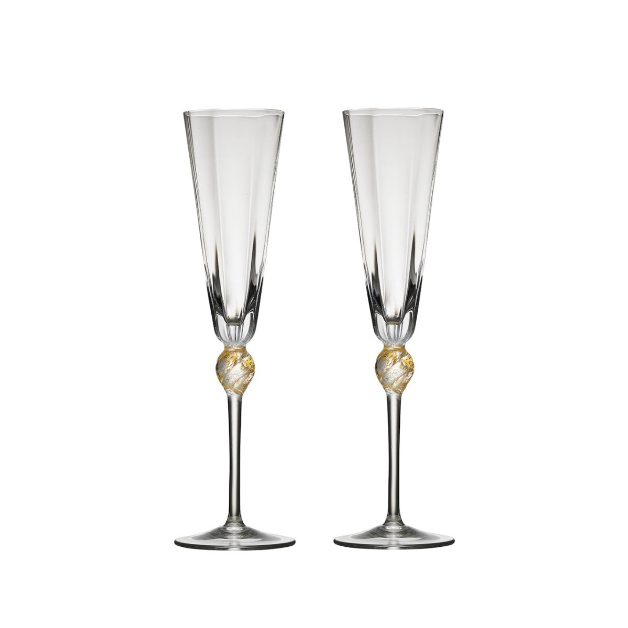 Daphne Flute in Clear & Gold - Set of 2 in a Gift Box