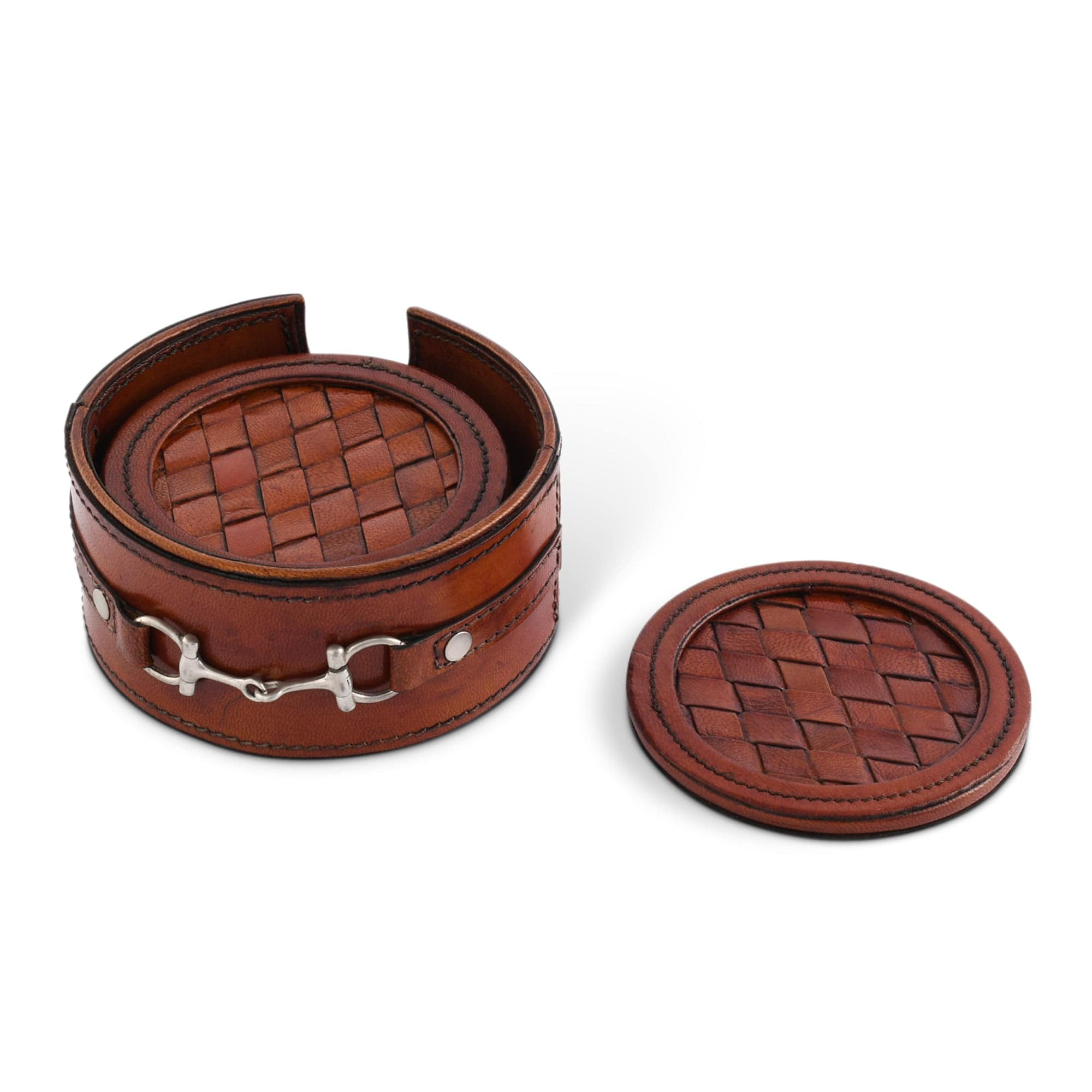 Equestrian Bit Leather Coaster Set