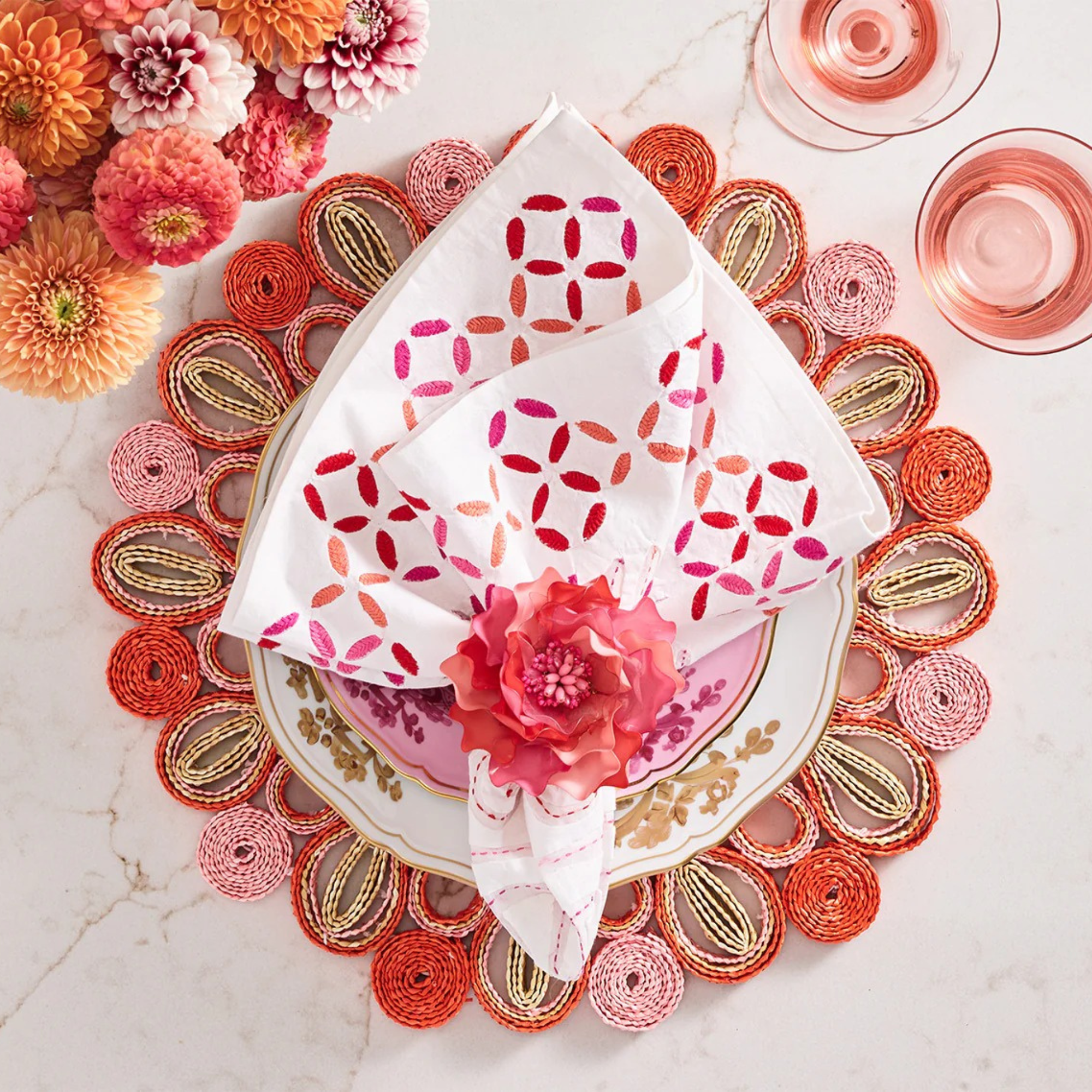 Marisol Placemat in Pink & Orange - Set of 4