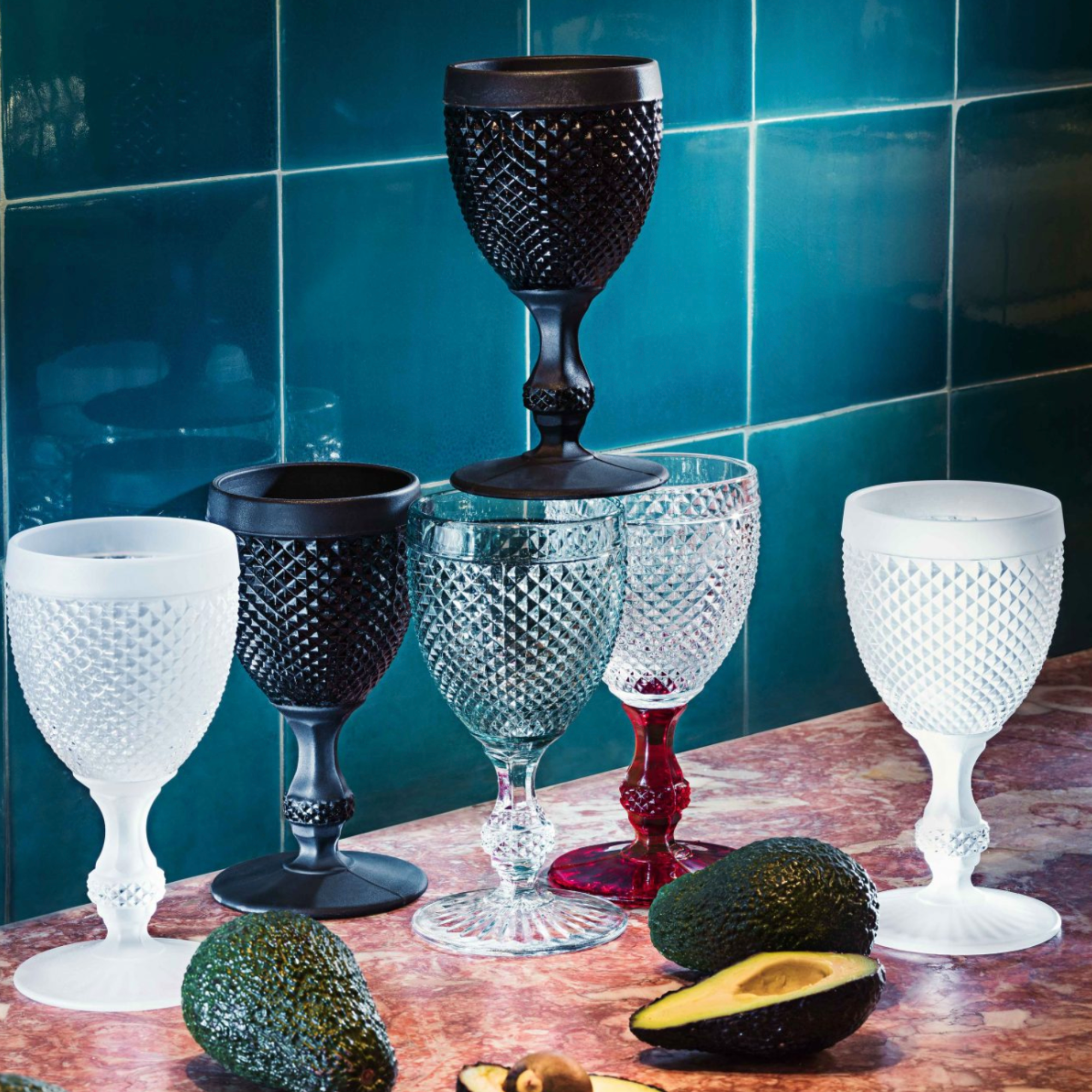 Bicos Bicolor Frosted Black Goblet - Set of 2