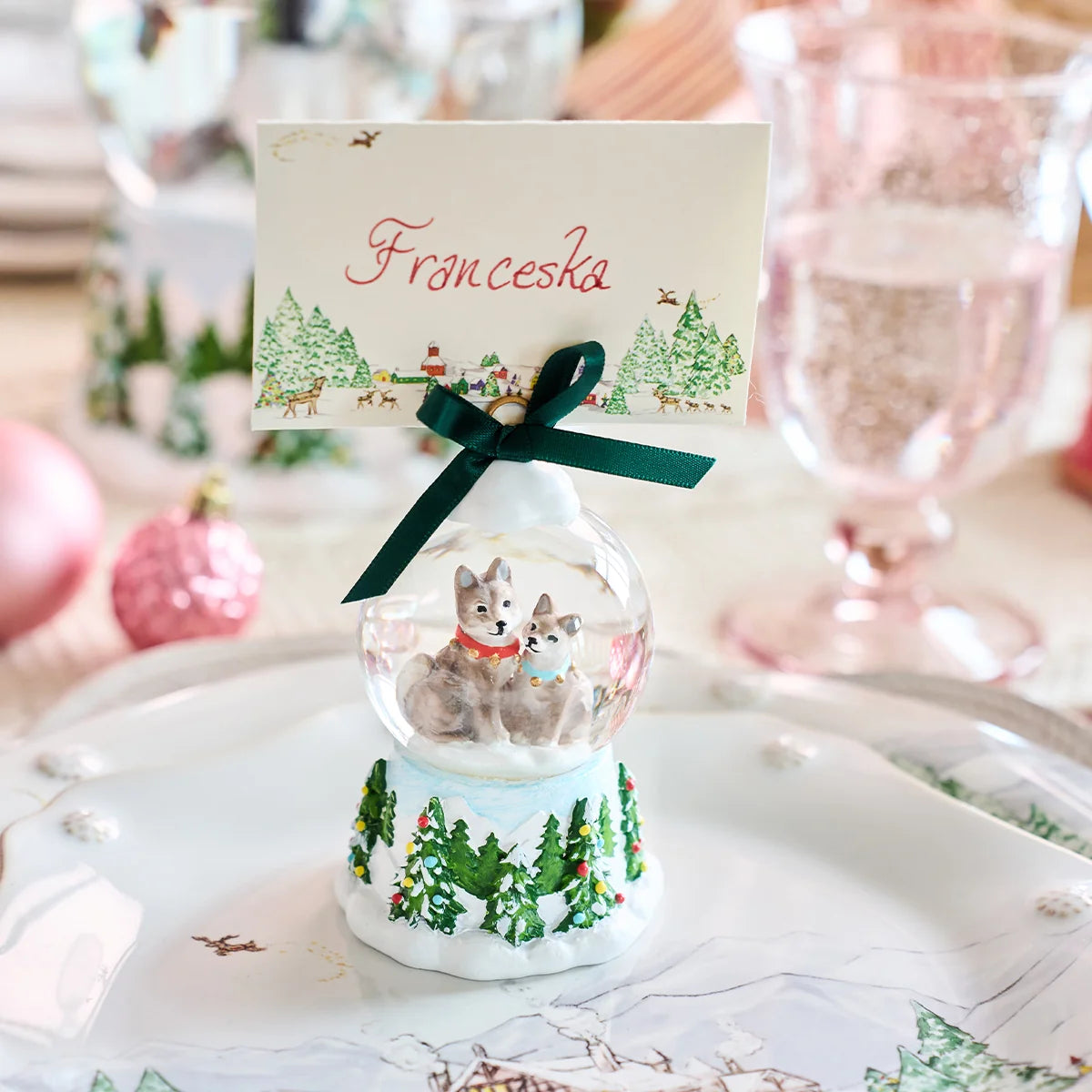 Berry & Thread North Pole Husky Snow Globe Place Card Holder - Set of 2