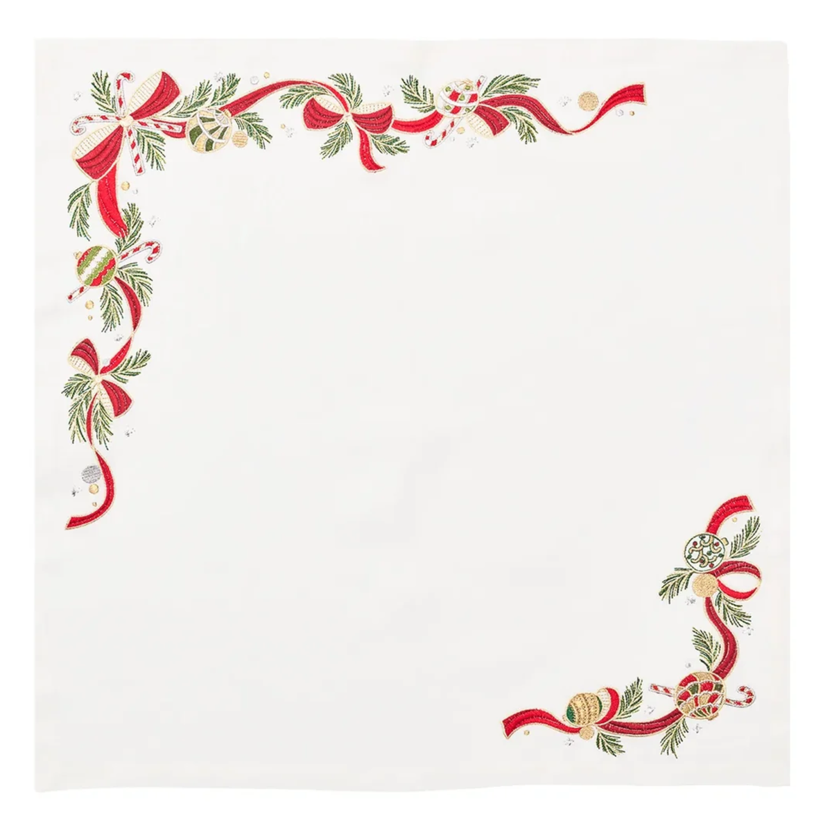 Tinsel Bow Napkin in White, Red & Green - Set of 4