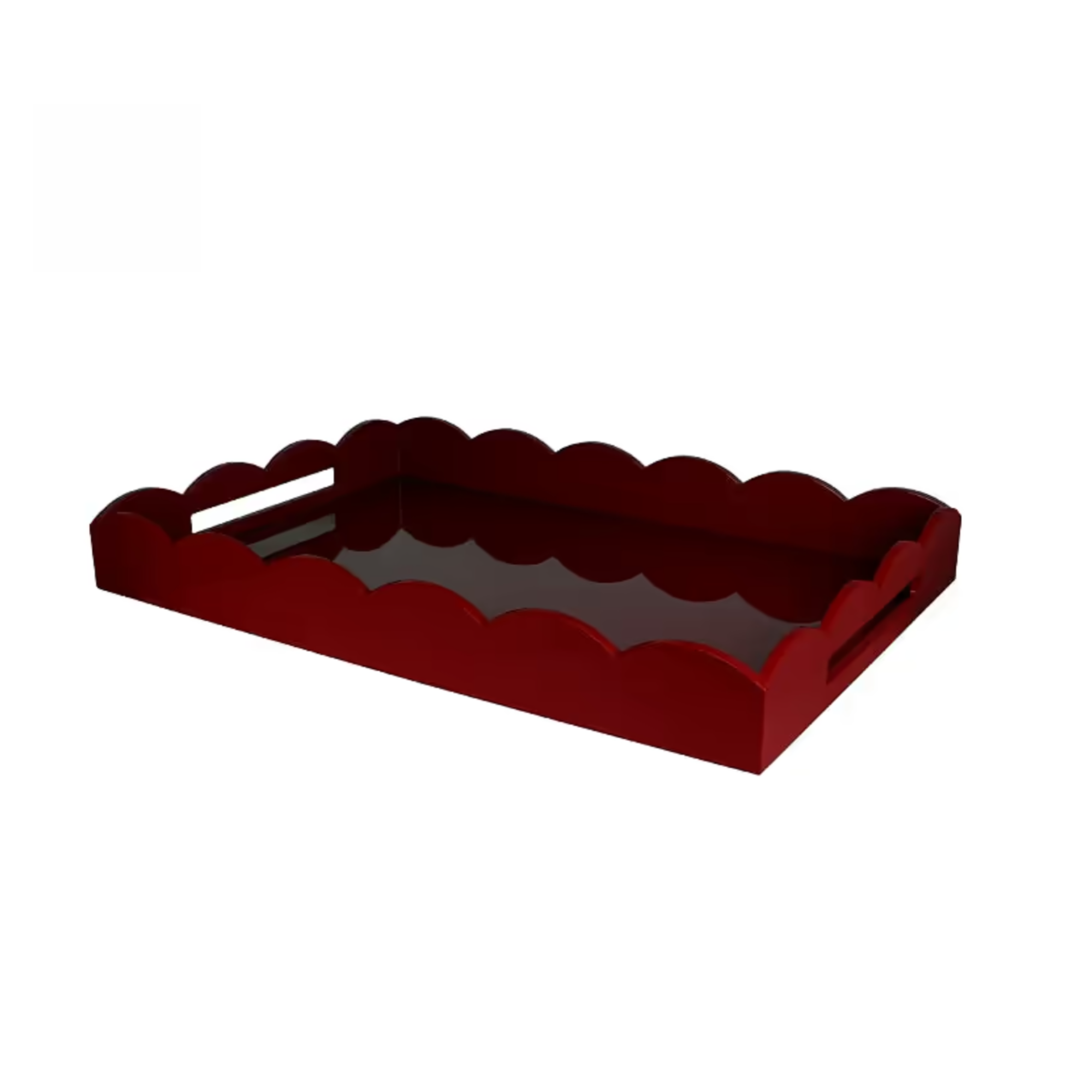 Large Lacquered Scalloped Edge Tray in Cherry