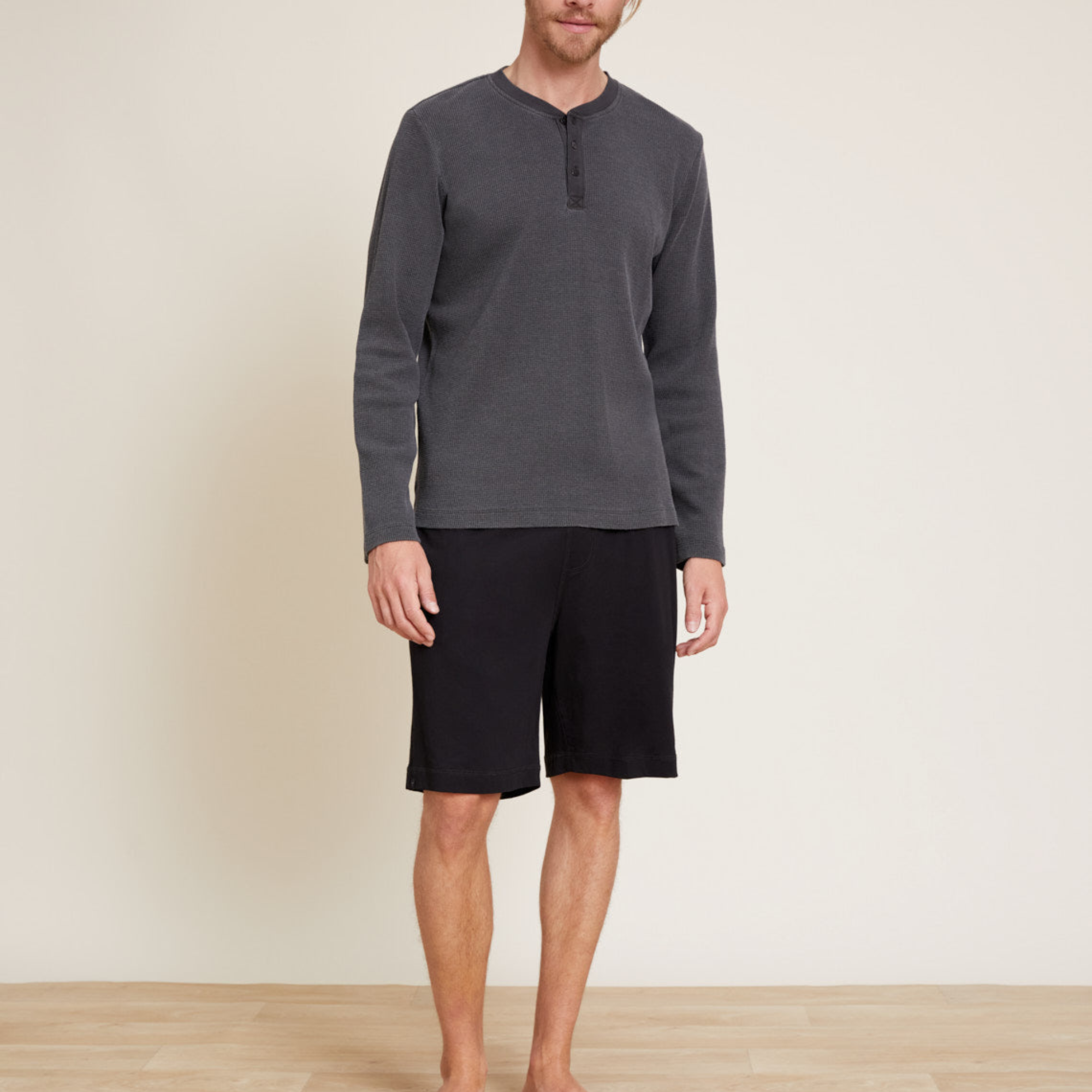 Malibu Collection Men’s Pigment Waffle Long Sleeve Henley Tee