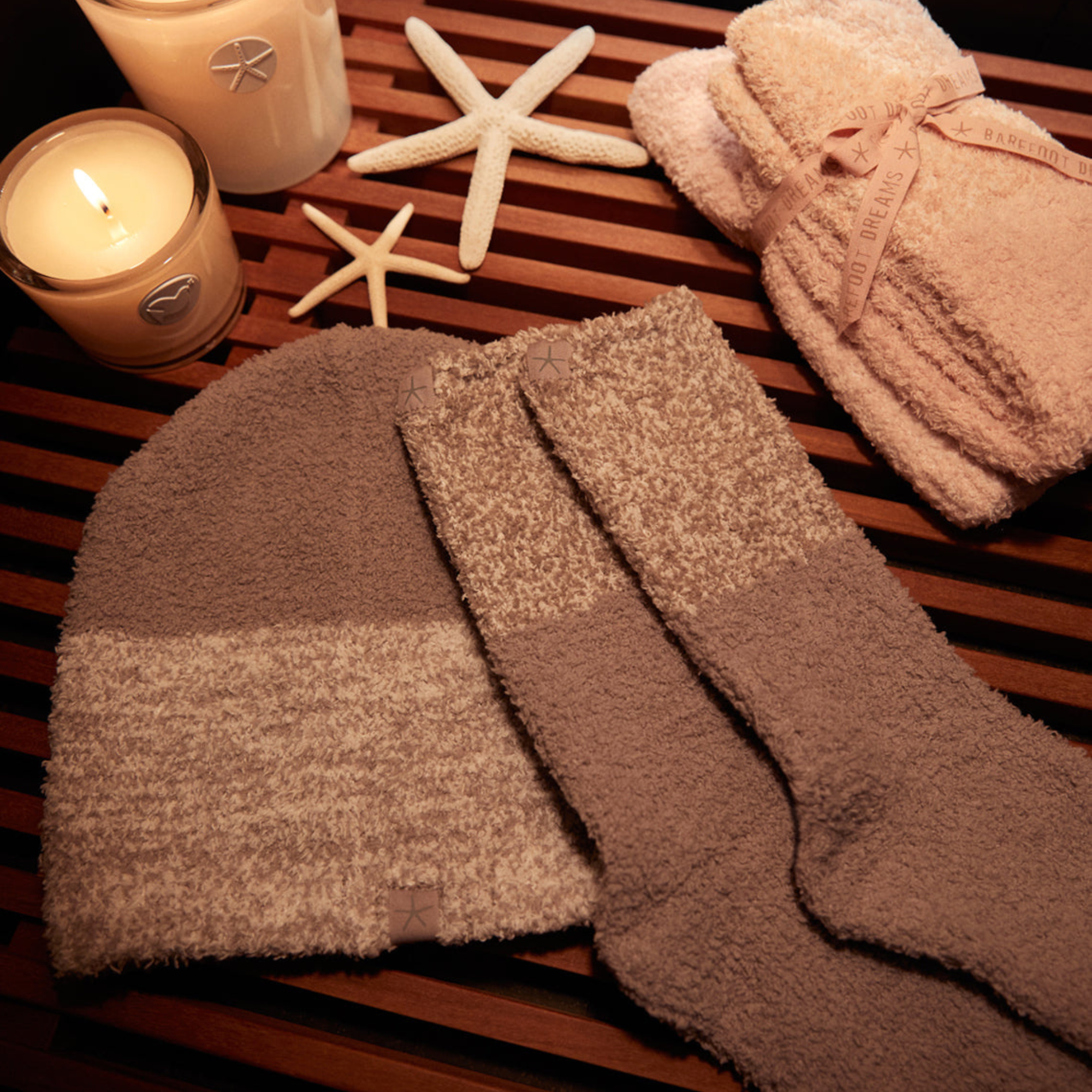 CozyChic Heather Stripe Beanie and Sock Set