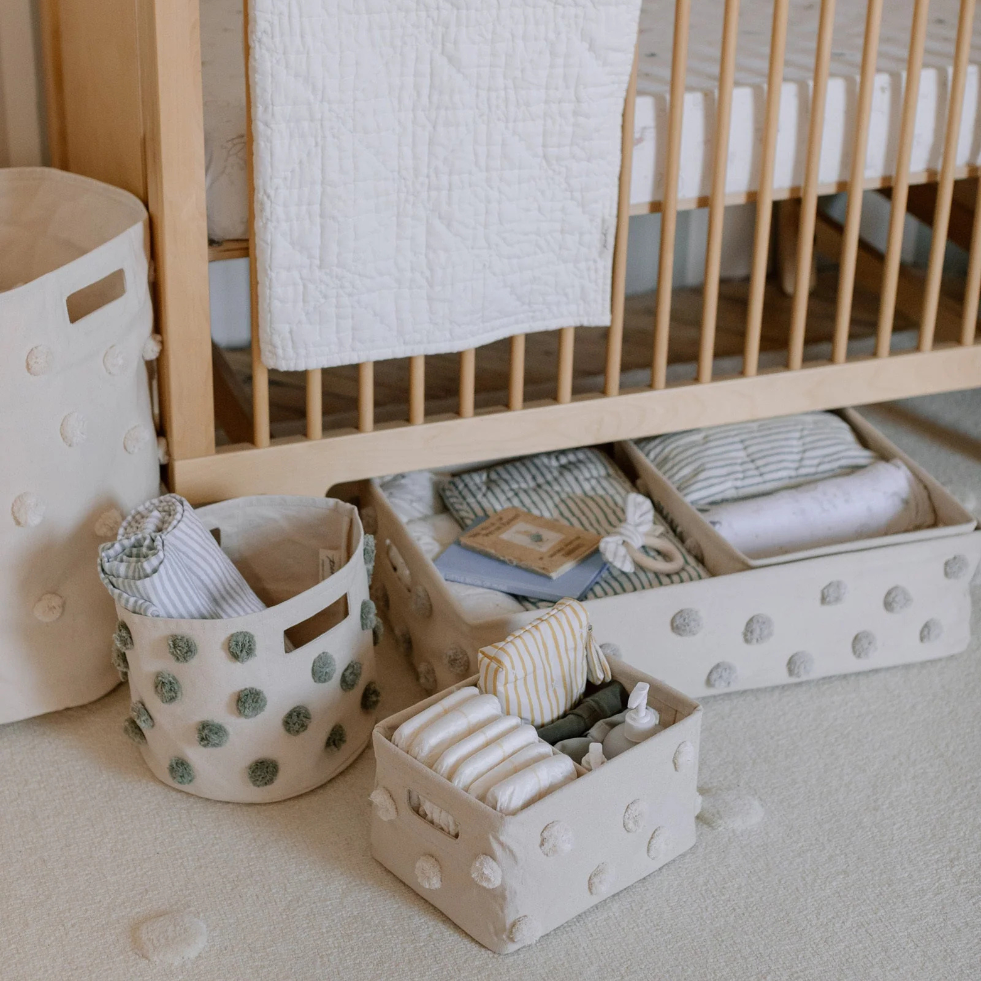 Pom Pom Basket Hideaway Caddy Organizer
