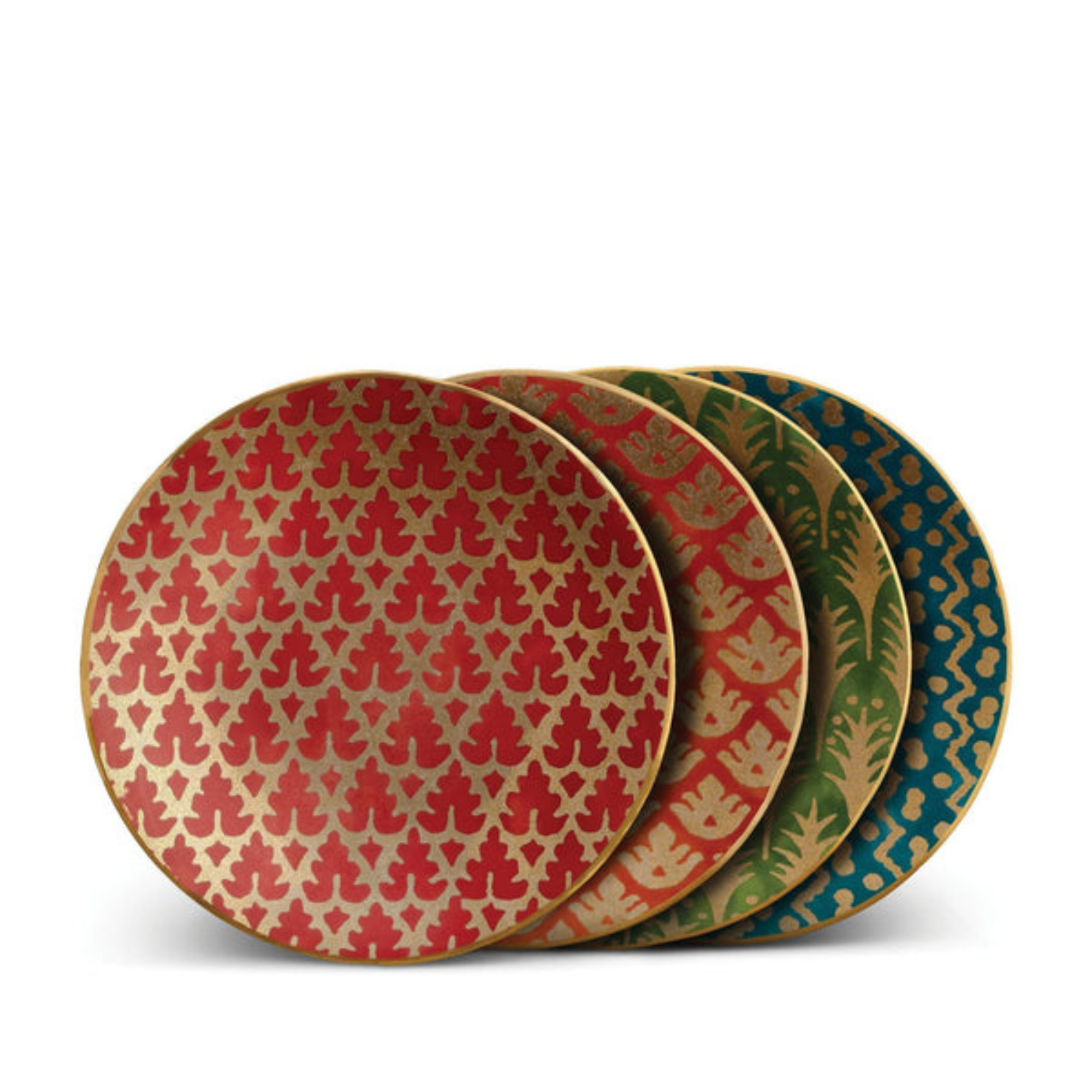 Fortuny Assorted Canape Plates - Set of 4 : 1 Green, 1 Teal, 1 Gold, 1 Red