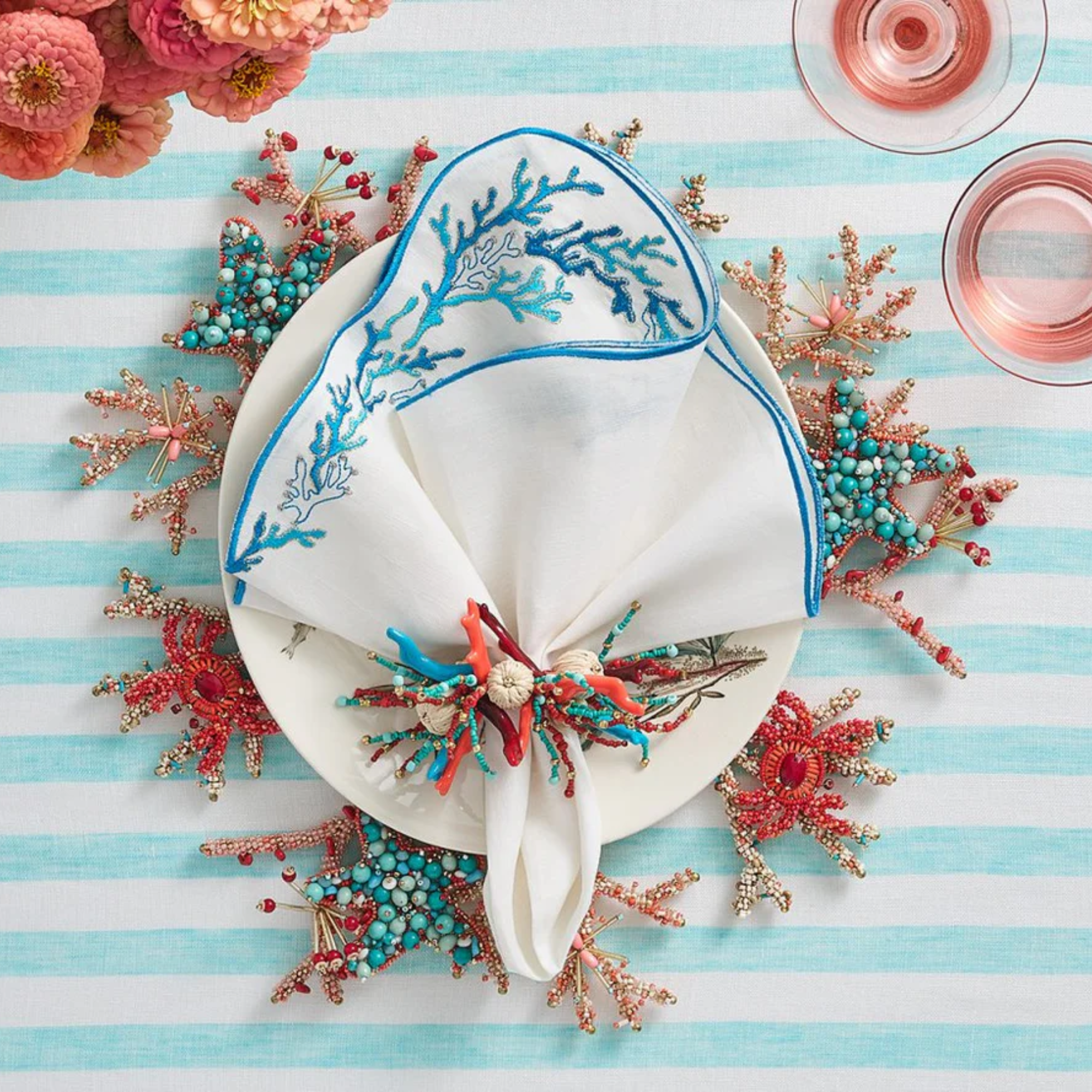 Coral Spray Napkin Rings - Set of 4