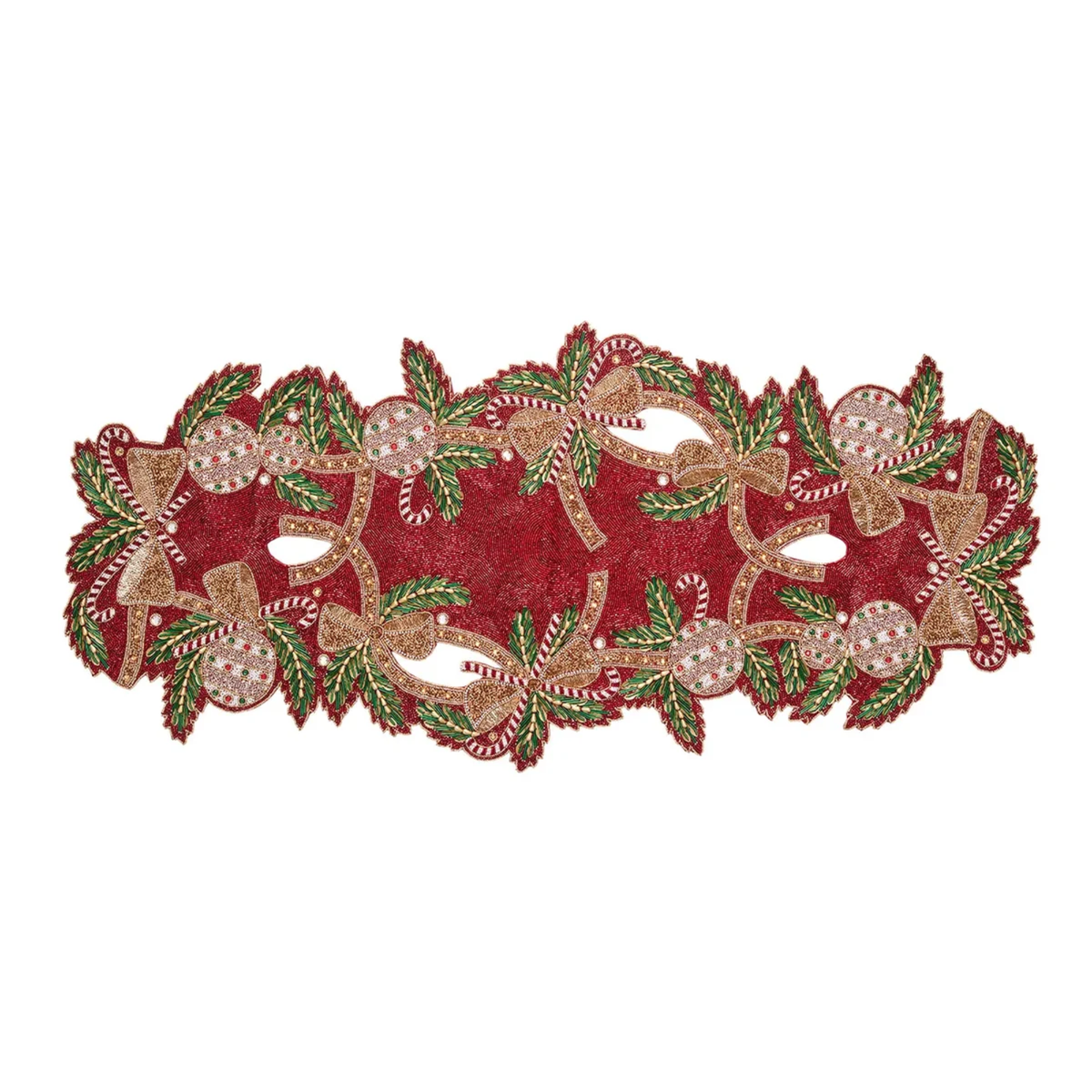 Candy Cane Bow Runner in Red, Green & Gold