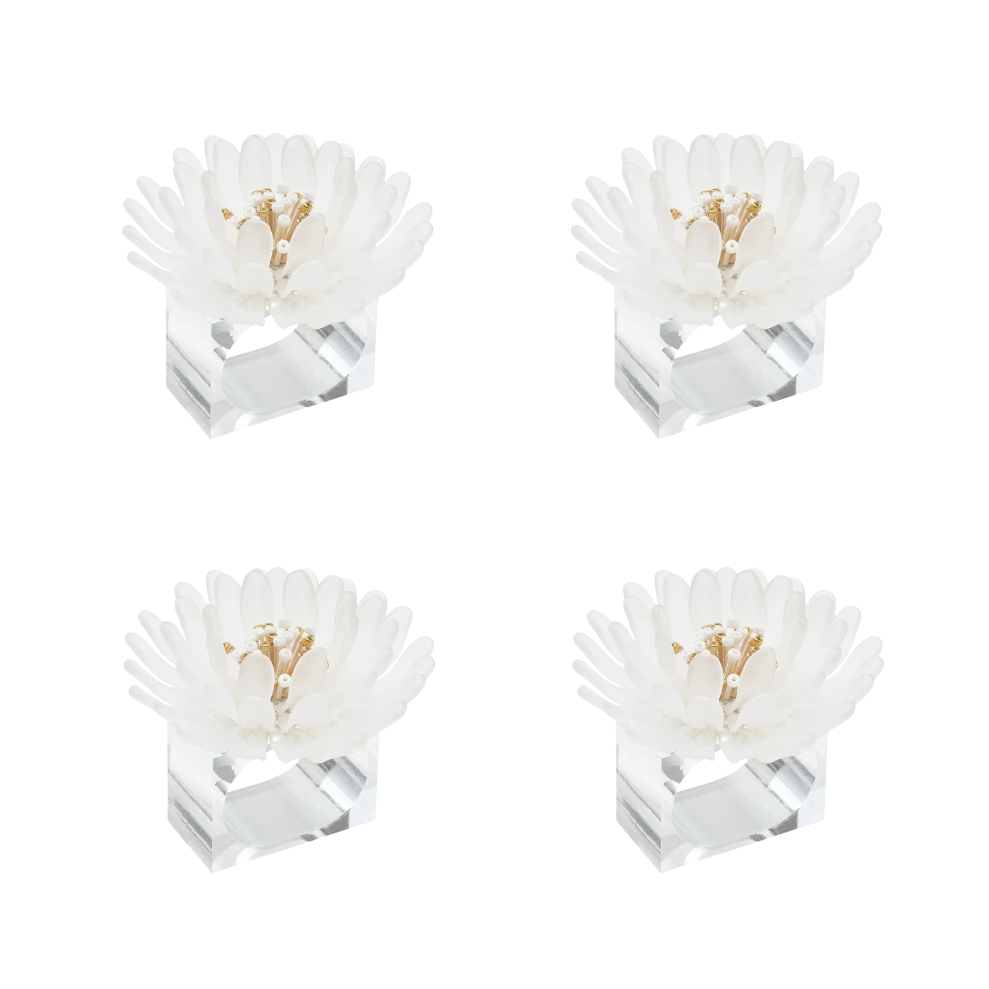 Cosmos Napkin Ring in White & Gold - Set of 4