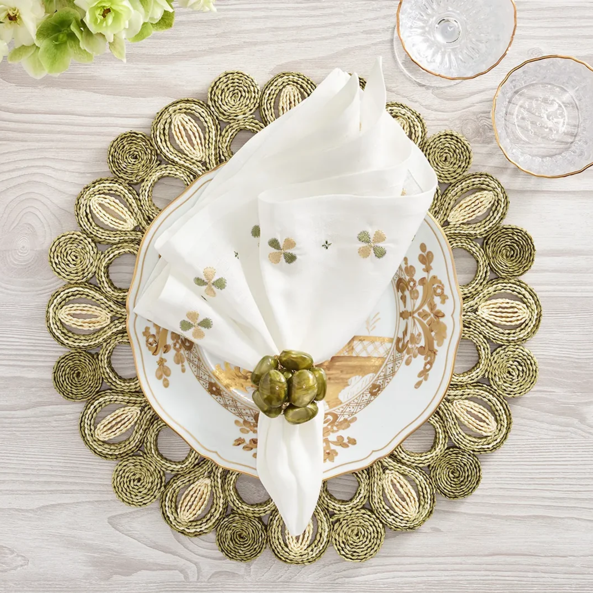 Marisol Placemat in Ivory & Sage - Set of 4
