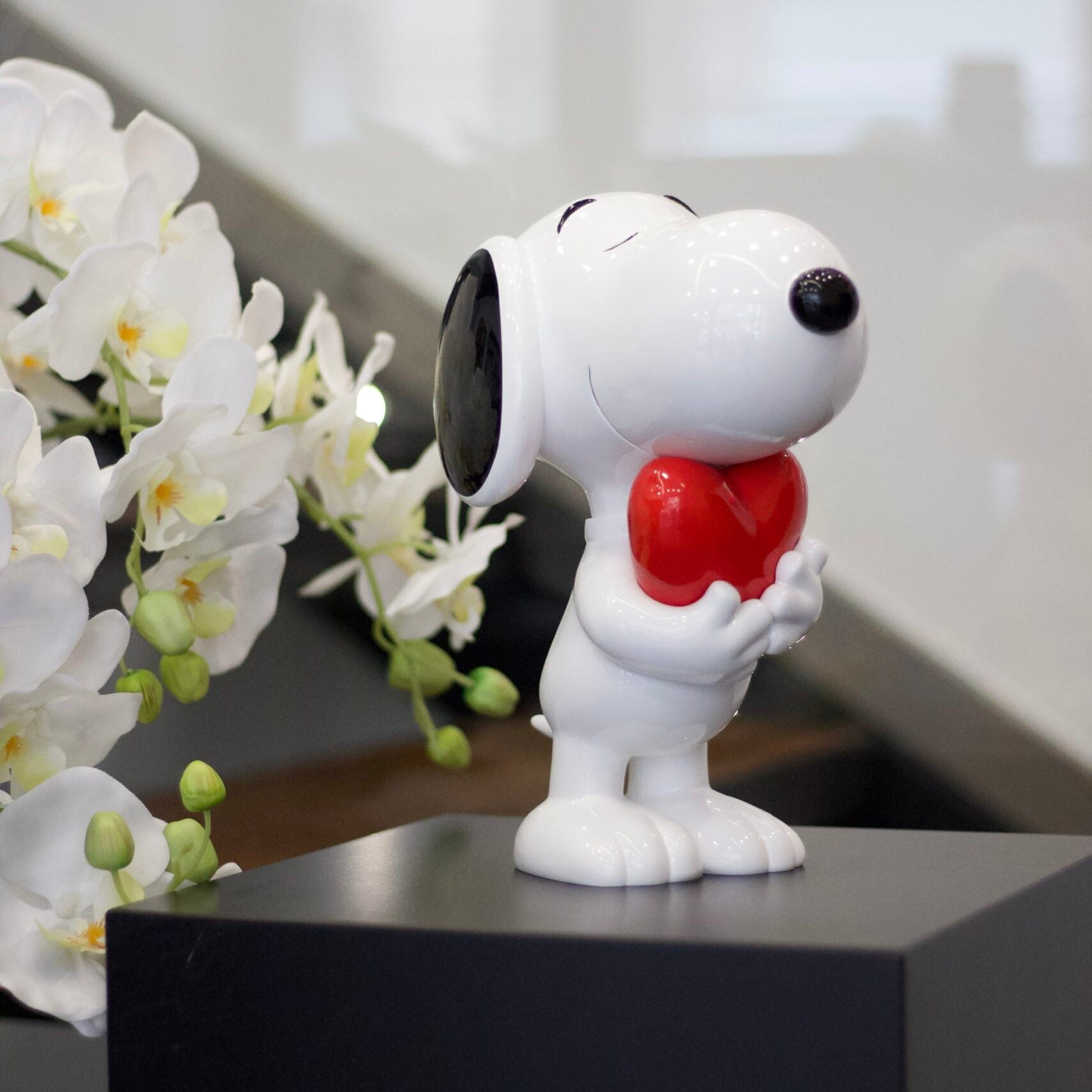 Original Snoopy Heart Sculpture with a Red Heart