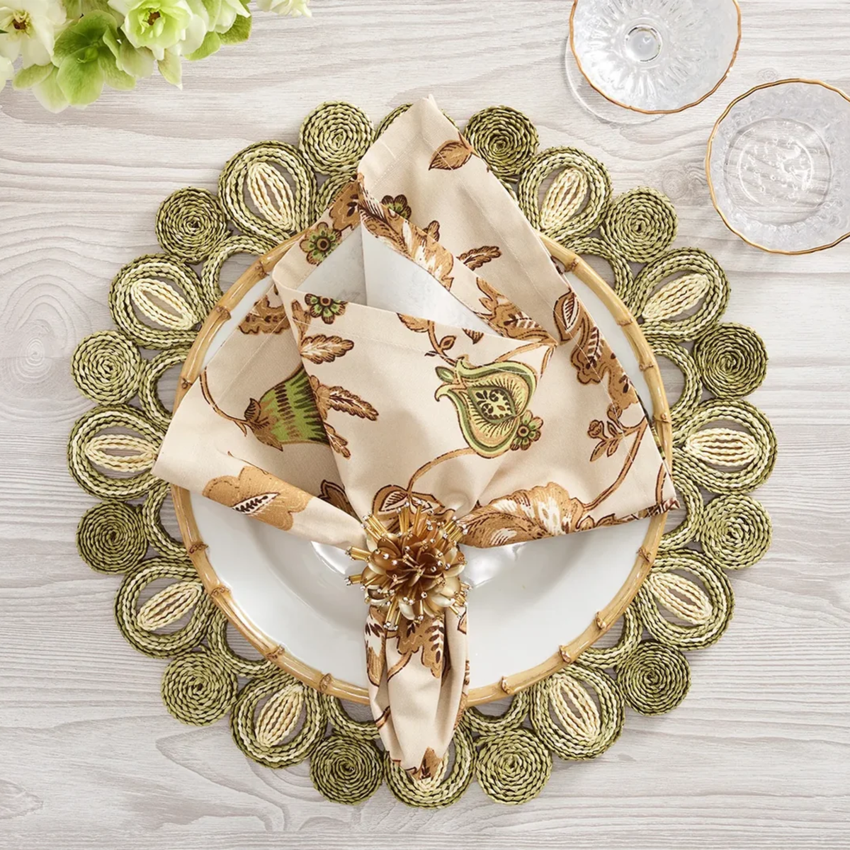 Marisol Placemat in Ivory & Sage - Set of 4