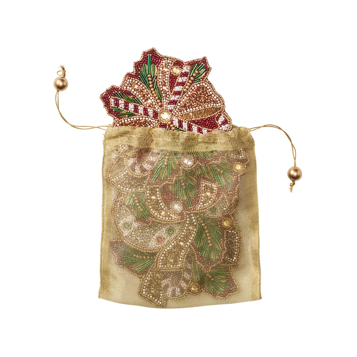 Candy Cane Bow Drink Coasters in Red, Green & Gold - Set of 4