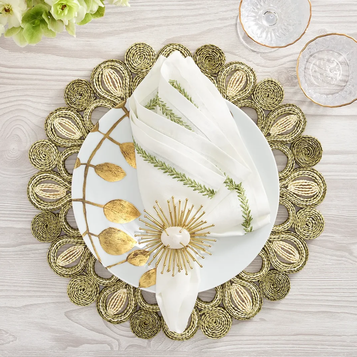 Marisol Placemat in Ivory & Sage - Set of 4