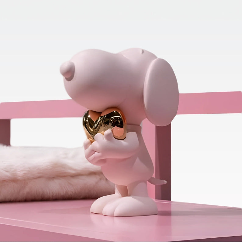 Snoopy Heart Sculpture in Matte Pink with a Gold Heart