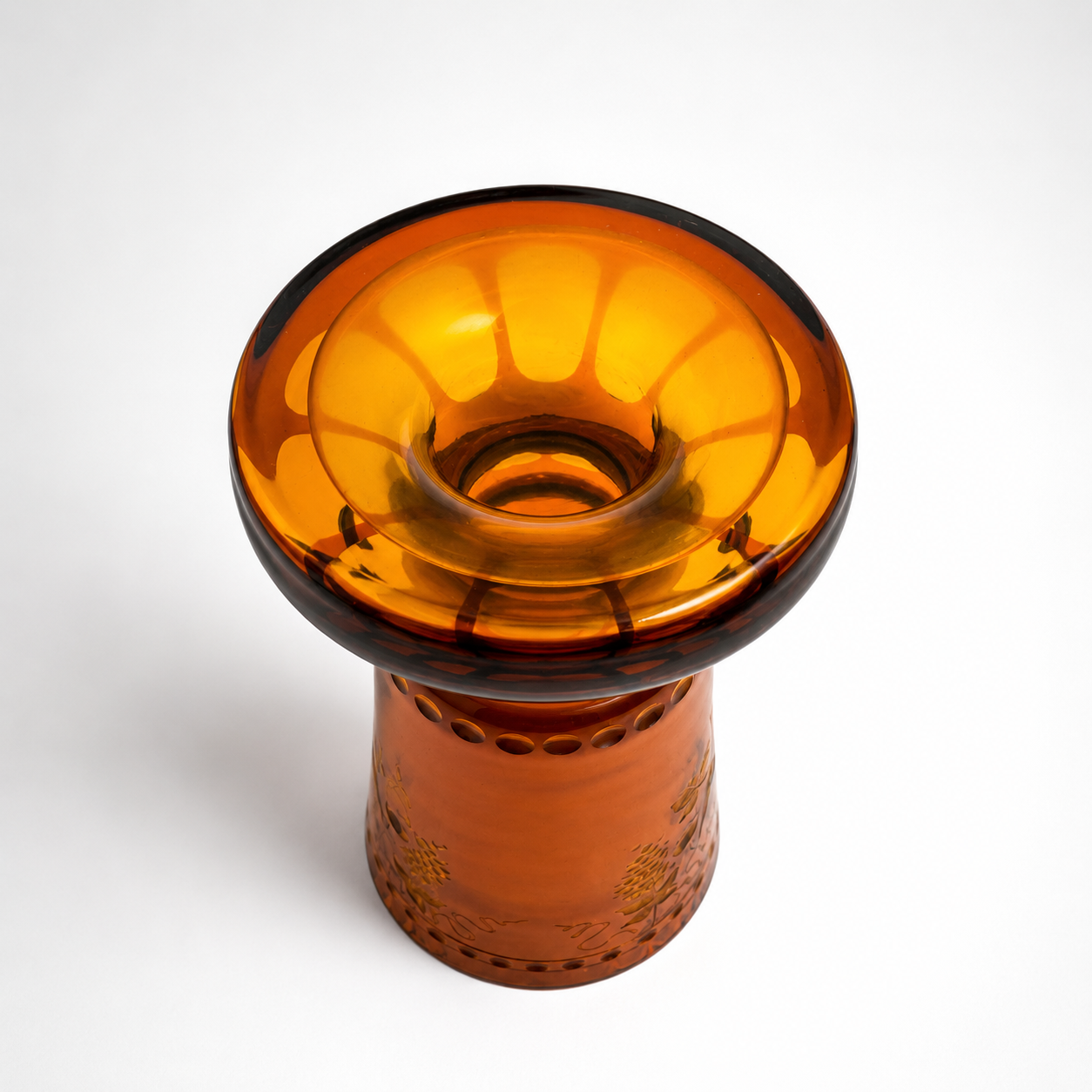 Vintage Amber Engraved Crystal Vase