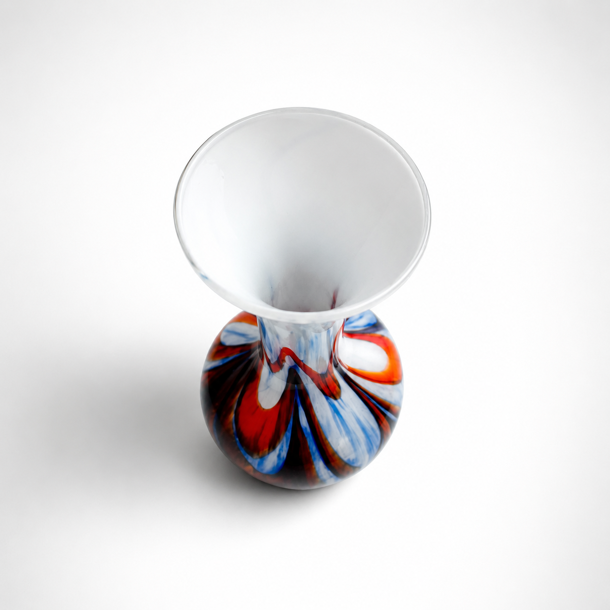 Vintage Feathered Vase in Orange, White, and Blue