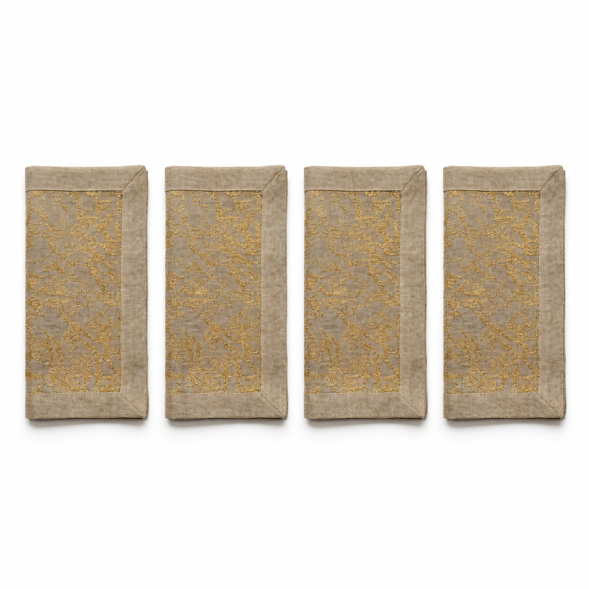 Distressed Linen Napkins Natural & Gold - Set of 4
