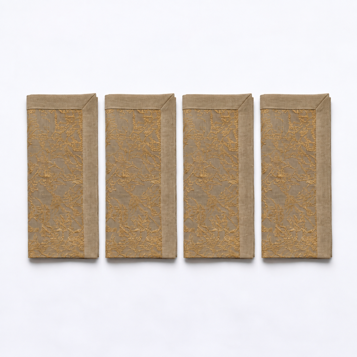 Distressed Linen Napkins Natural & Gold - Set of 4