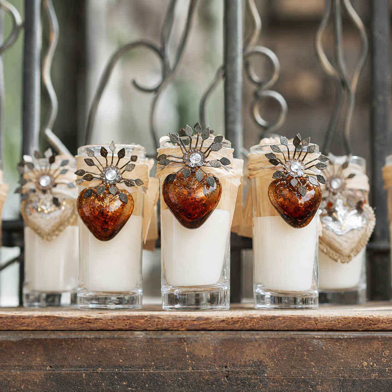 Adelita Sacred Heart Candle with Gold Heart