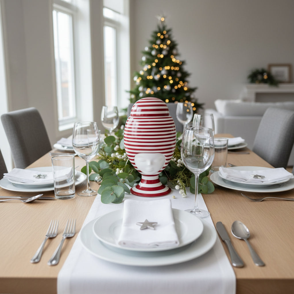 Sister Helen California Vase in Matte White with Red Stripes