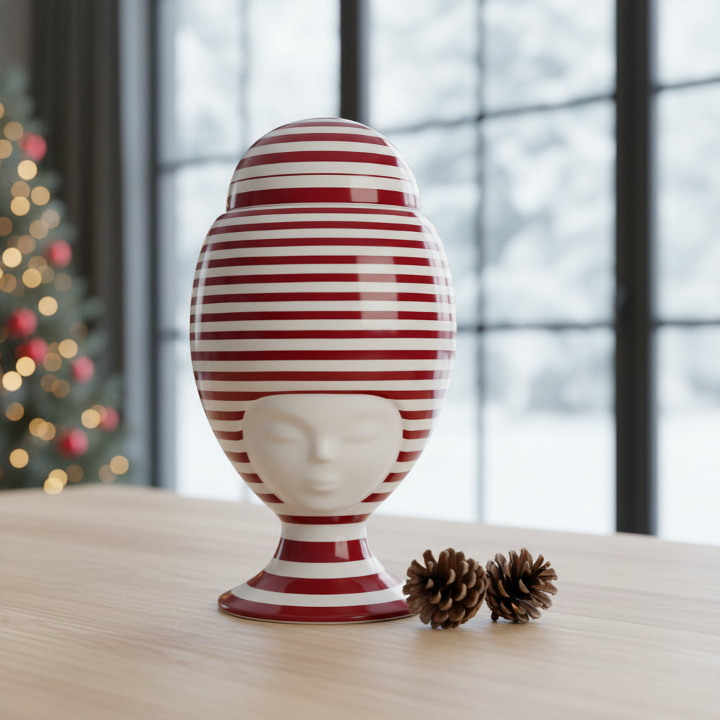 Sister Helen California Vase in Matte White with Red Stripes