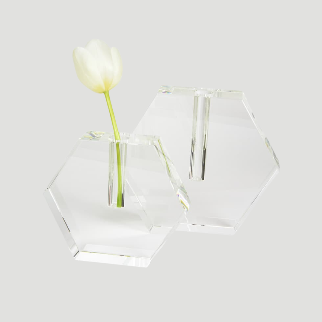 Crystal Glass Bud Vase - Hex Flat