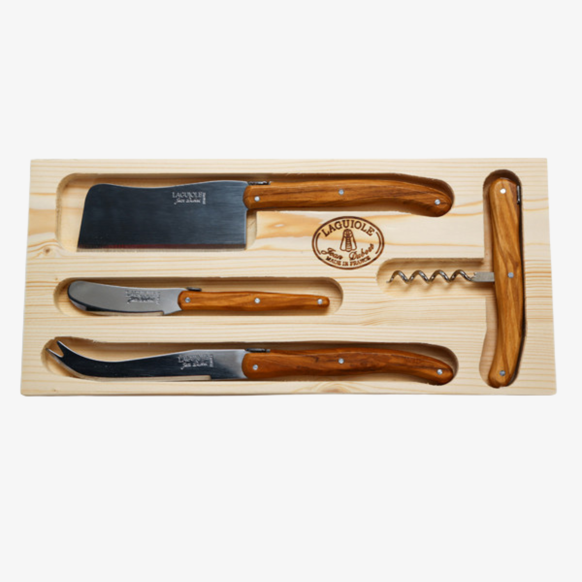 Jean Dubost Rustic Range Olive Wood 4pc Cheese and Wine Set