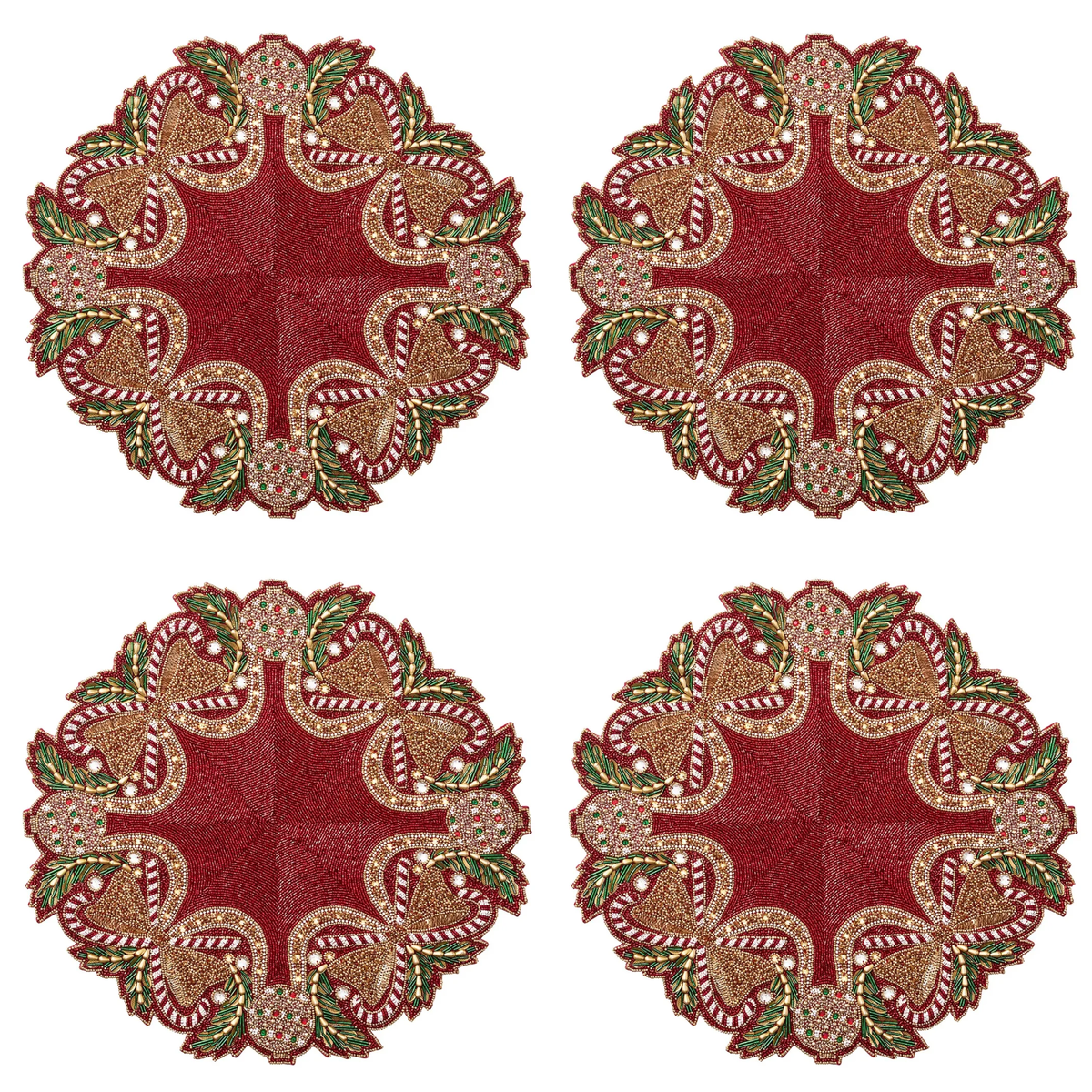 Candy Cane Bow Placemat in Red, Green & Gold - Set of 4