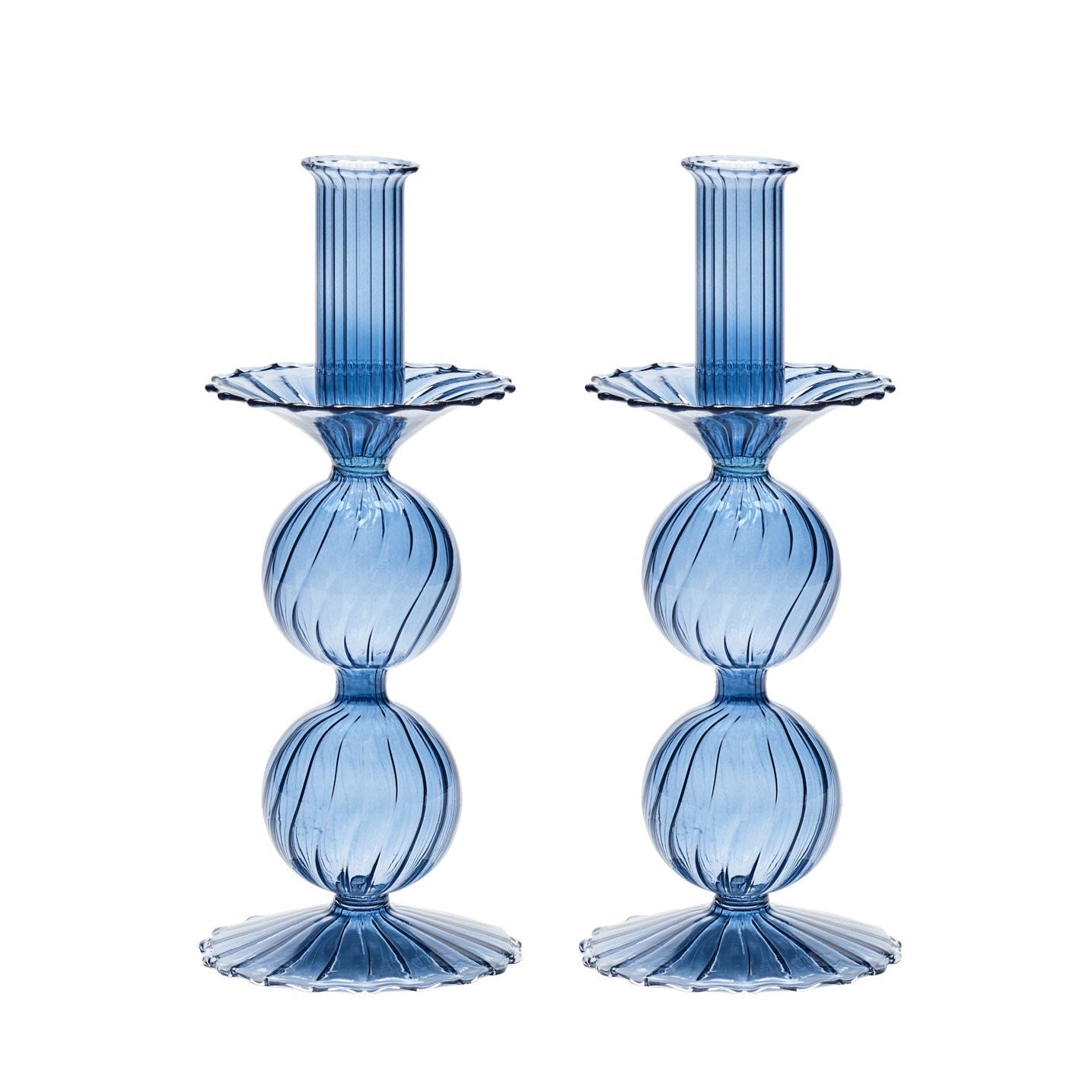 Bella Short Candle Holder in Cadet - Set of 2