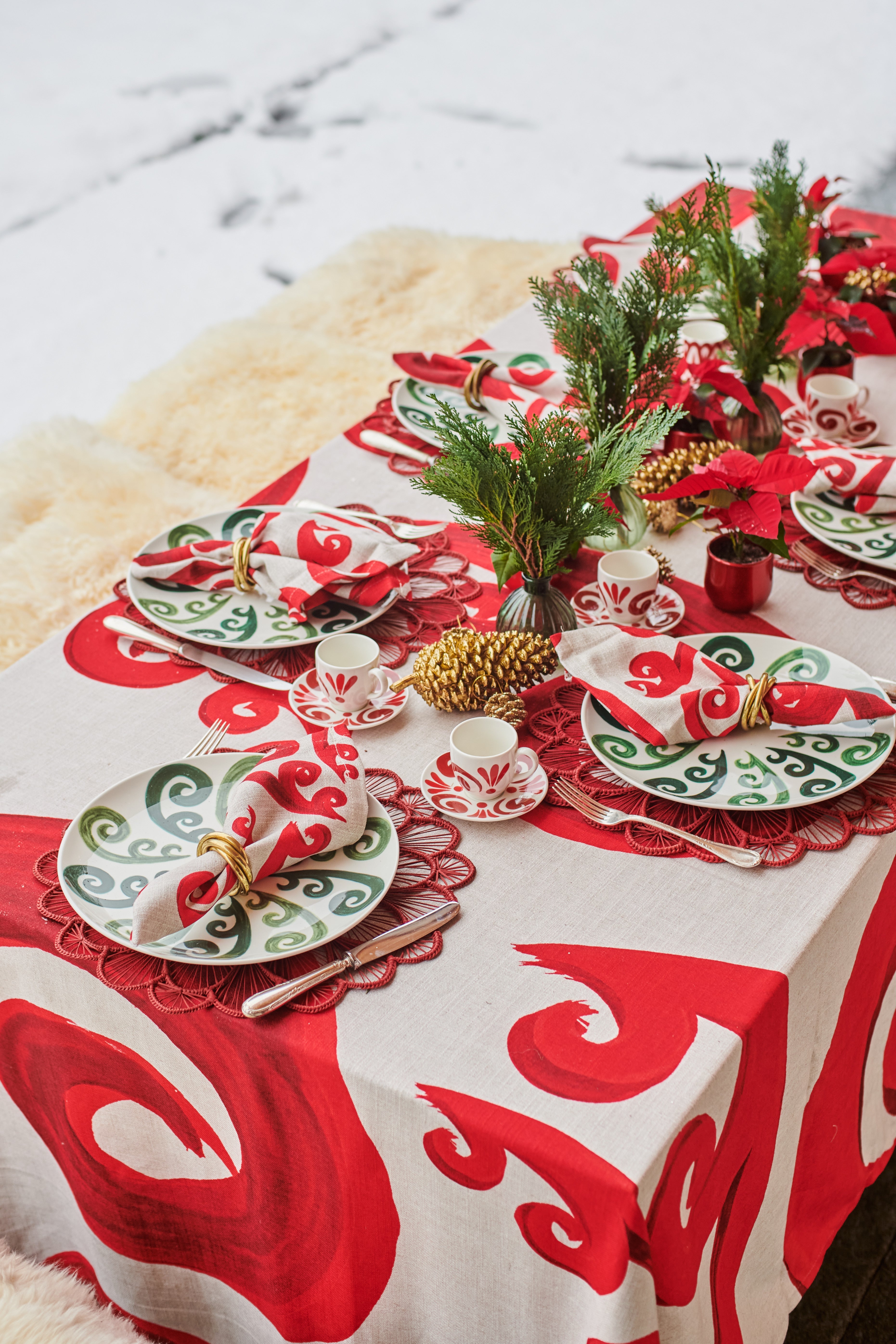 Athenee Peacock Wine Red Tablecloth