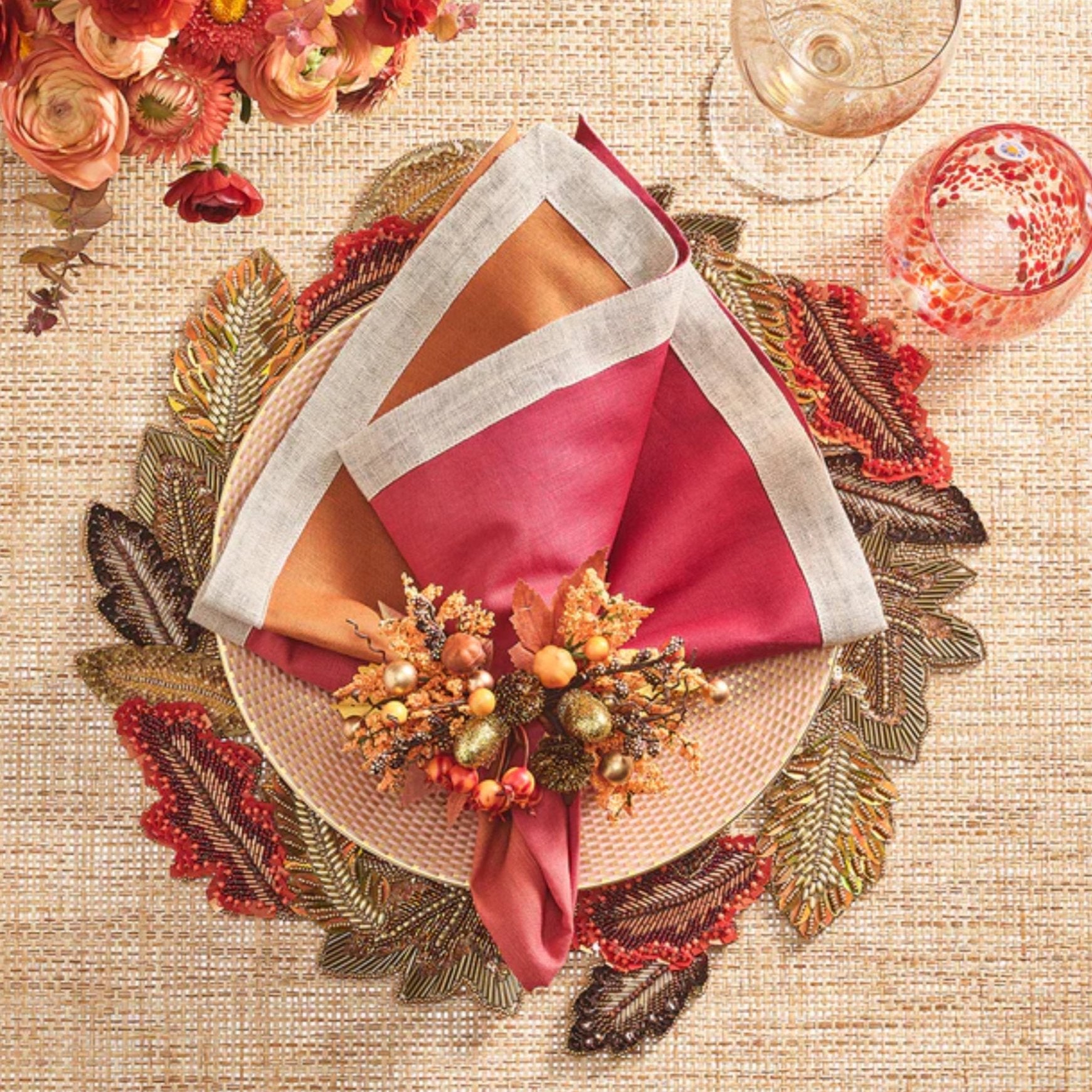 Fall Frolic Napkin Ring in Brown & Orange - Set of 4