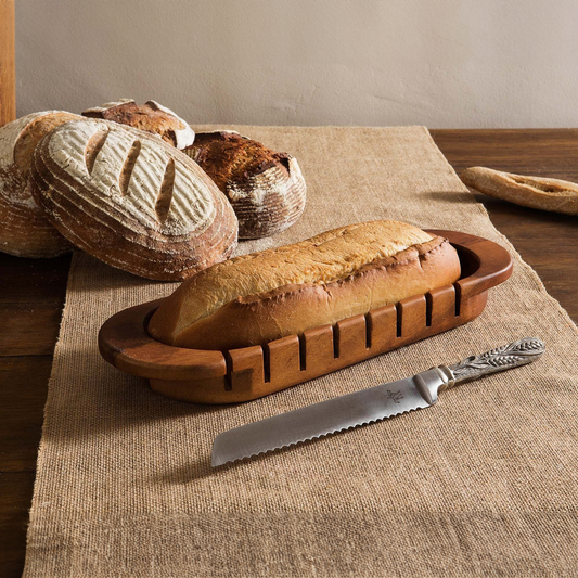 Oval Bread Board With Pewter Wheat Knife