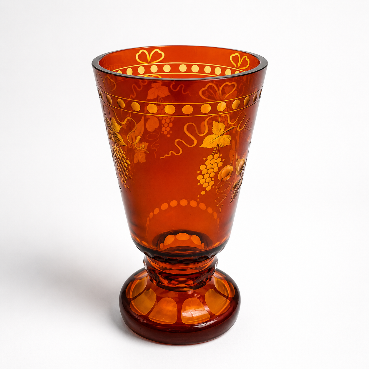 Vintage Amber Engraved Crystal Vase