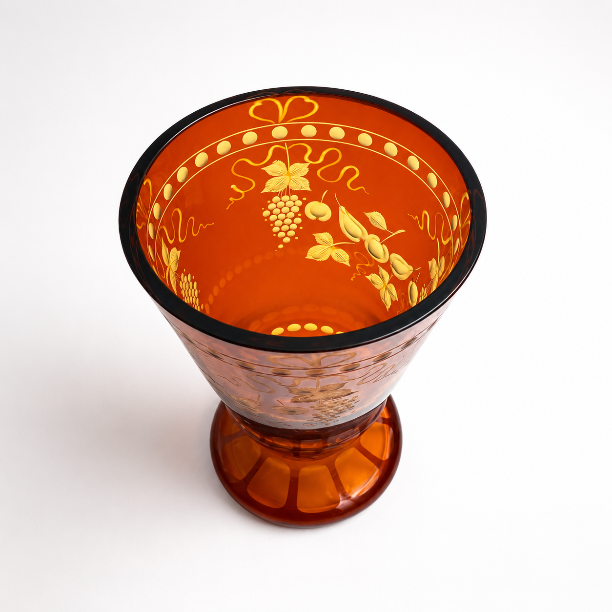Vintage Amber Engraved Crystal Vase