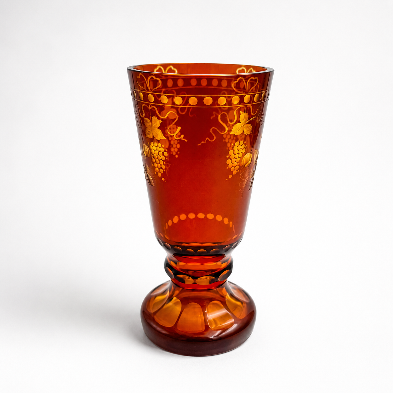 Vintage Amber Engraved Crystal Vase