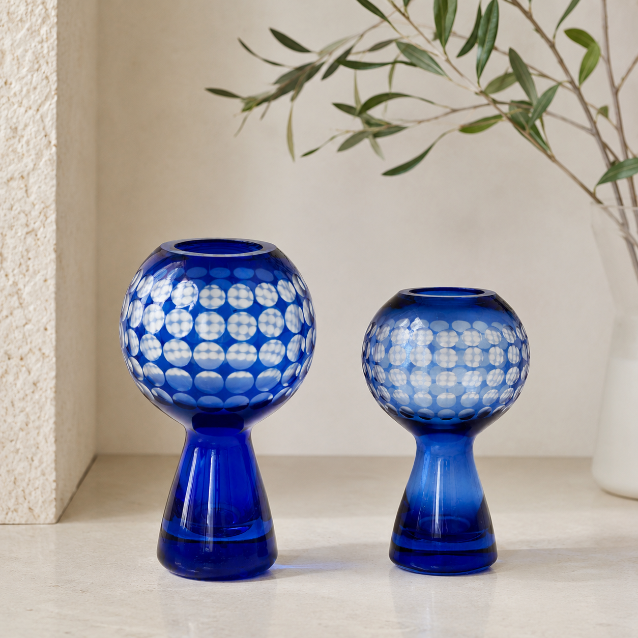 Vintage Cobalt Lens-Cut Sphere Vase, c. 1970s
