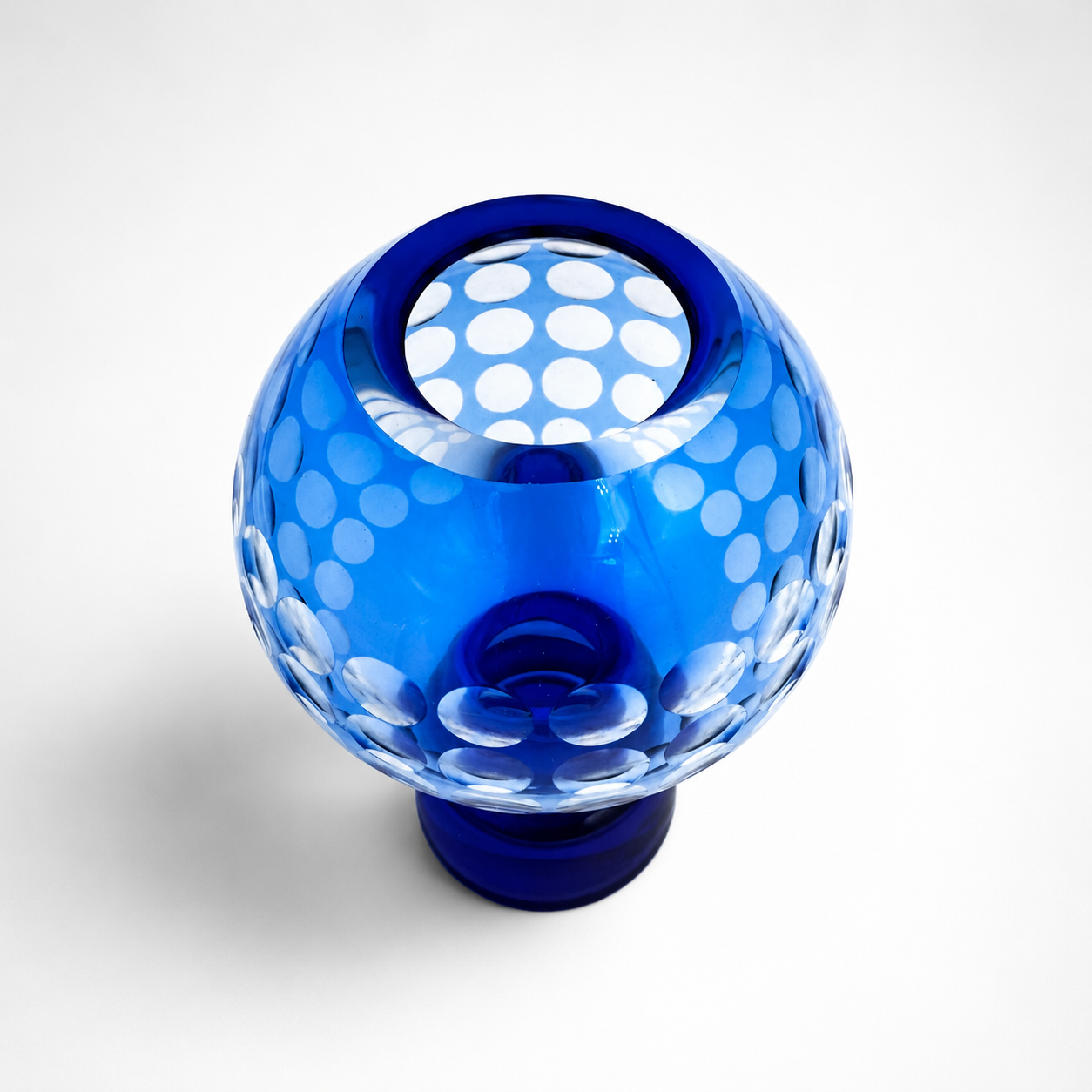 Vintage Cobalt Lens-Cut Sphere Vase, c. 1970s