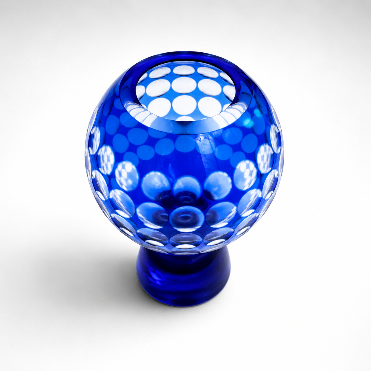 Vintage Cobalt Lens-Cut Sphere Vase, c. 1970s