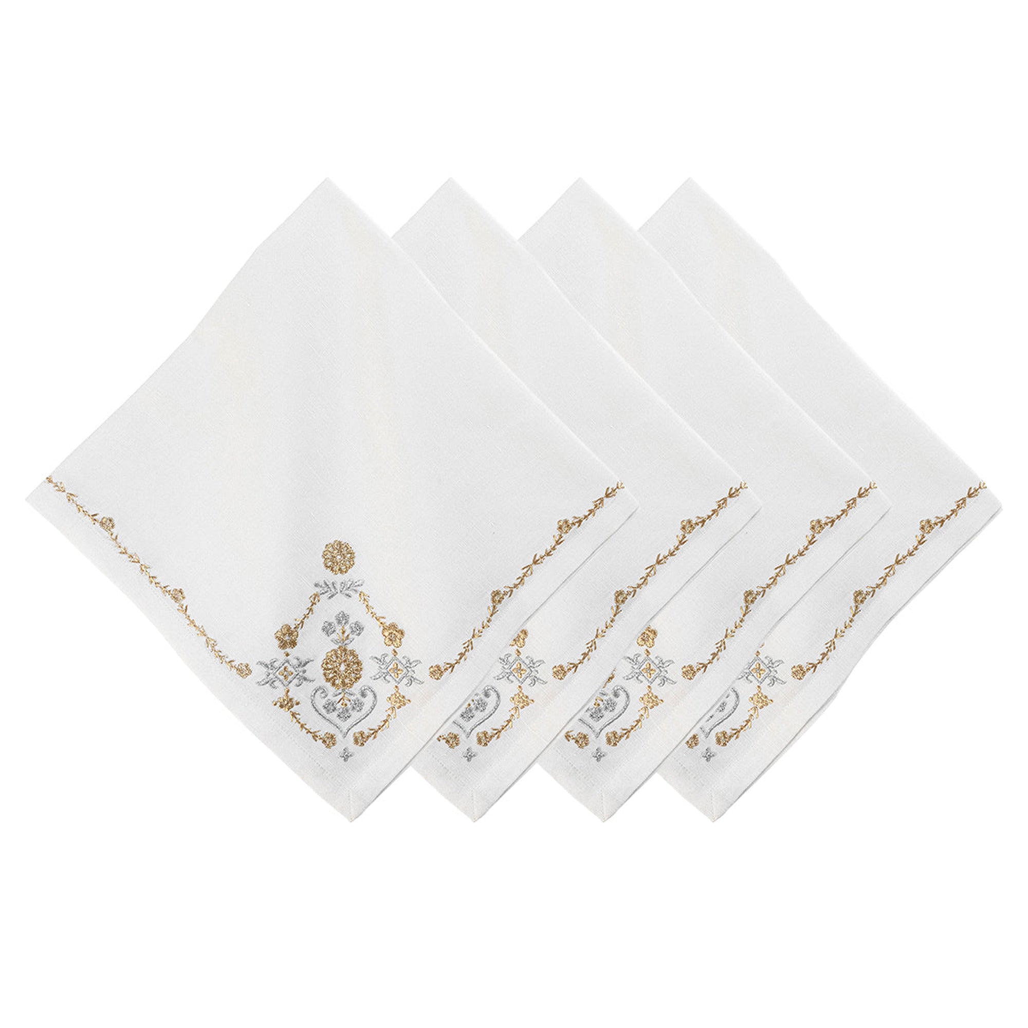Heidi Embroidered Napkins in Gold & Silver - Set of 4