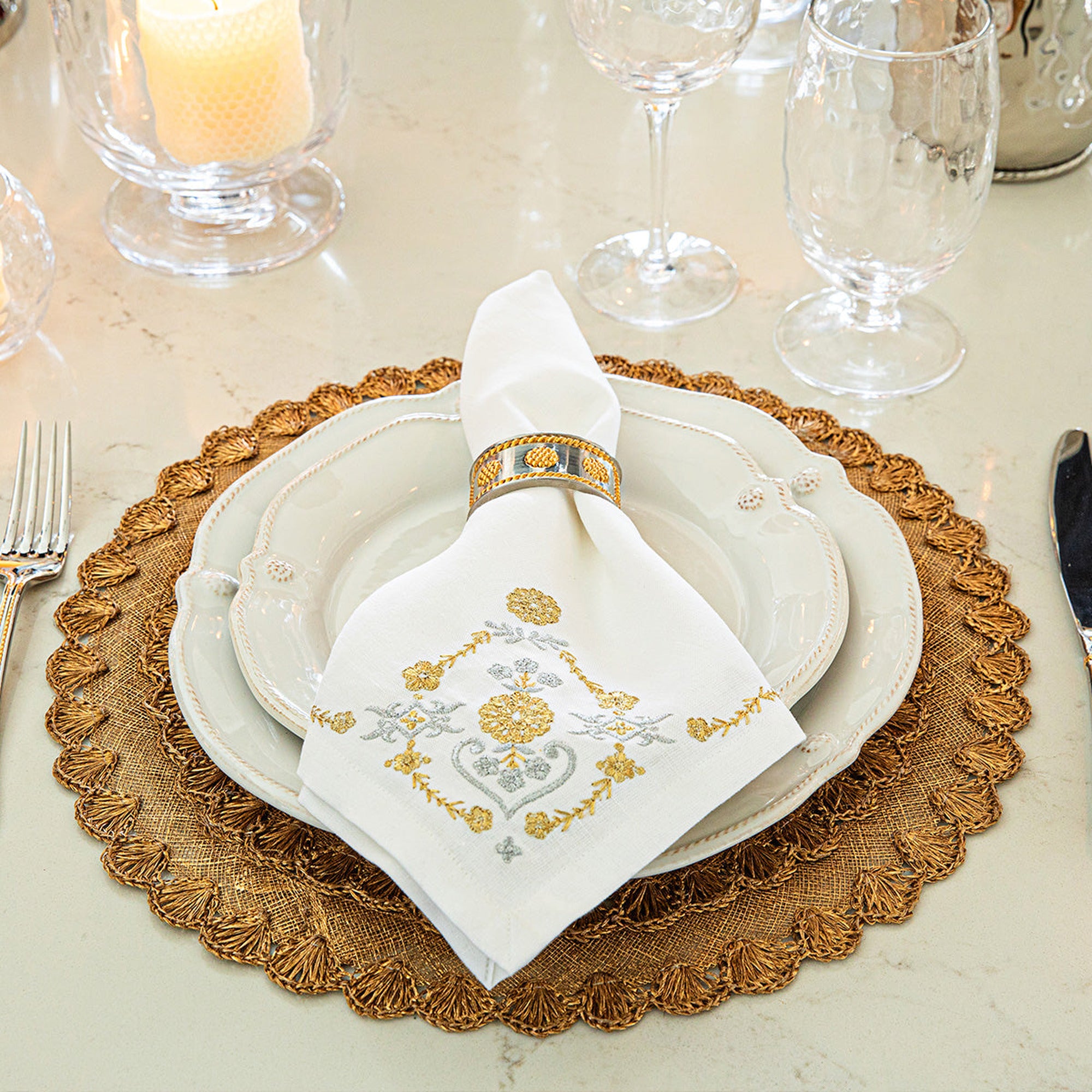 Heidi Embroidered Napkins in Gold & Silver - Set of 4