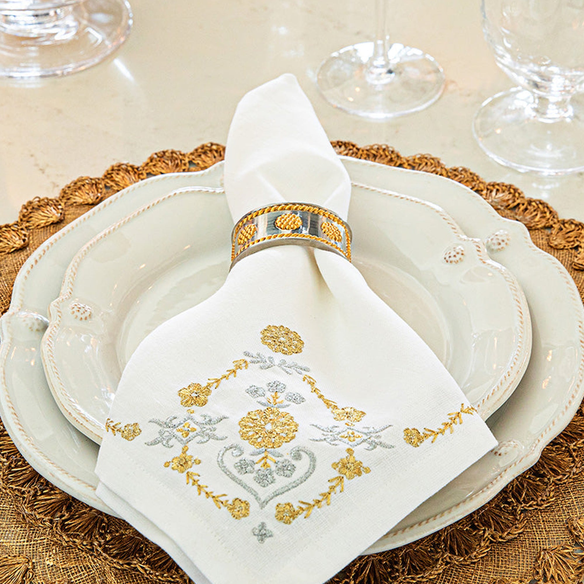 Heidi Embroidered Napkins in Gold & Silver - Set of 4