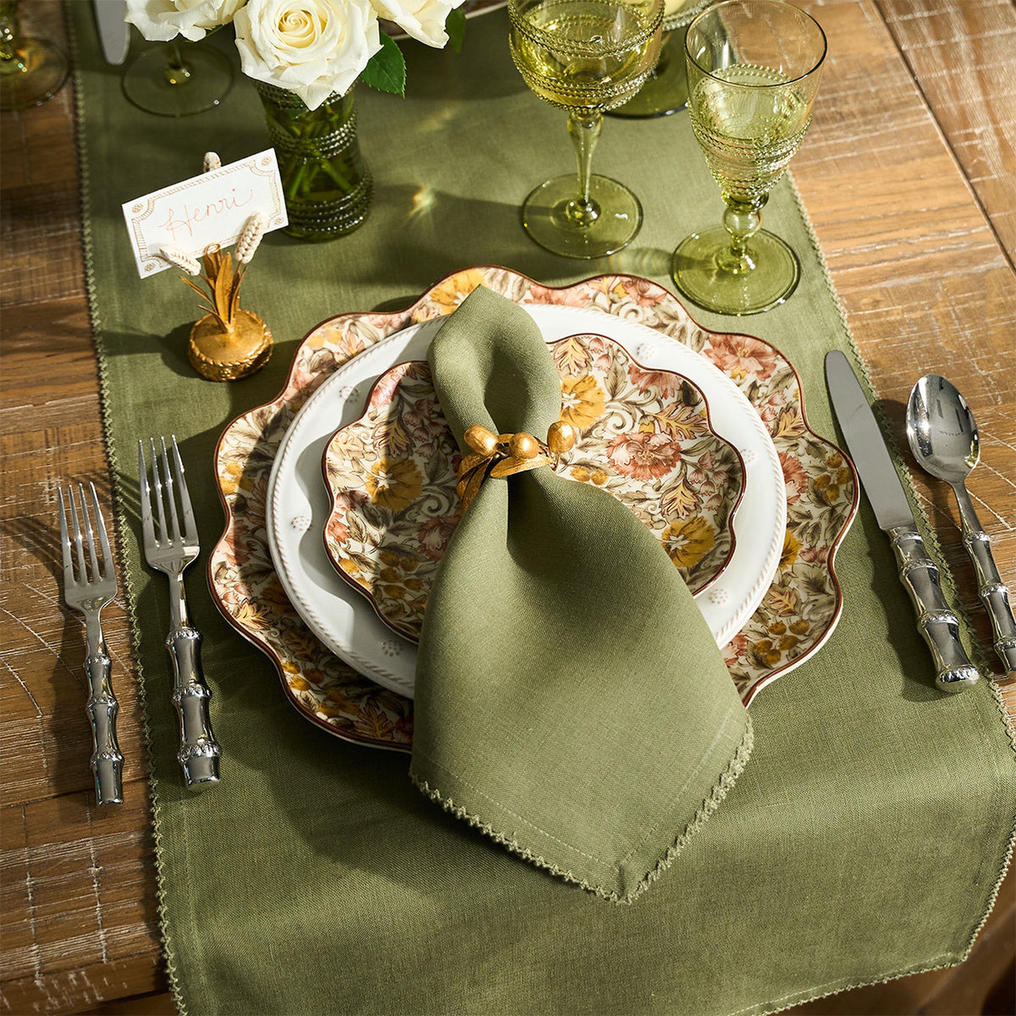 Berry Scallop Napkins in Sage - Set of 4