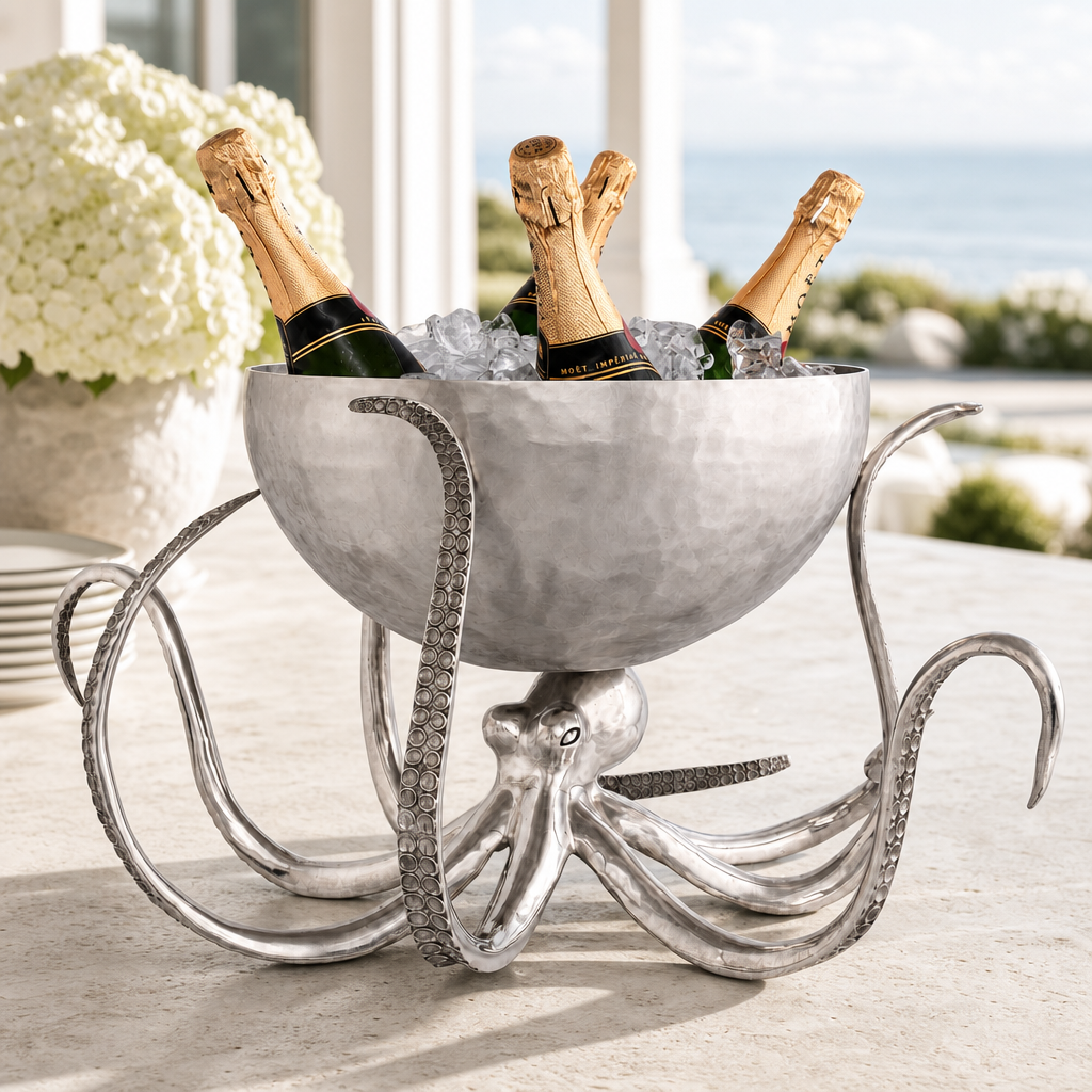Octopus Pewter Steel Ice Tub Punchbowl