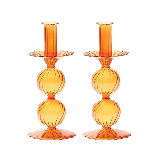 Bella Short Candle Holders in Amber (Set of 2 in a Box)